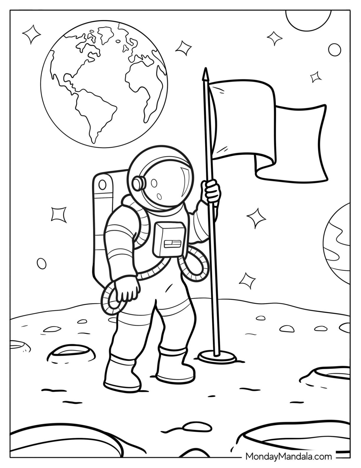 Detailed Astronaut Planting Flag on the Moon with Earth in Background