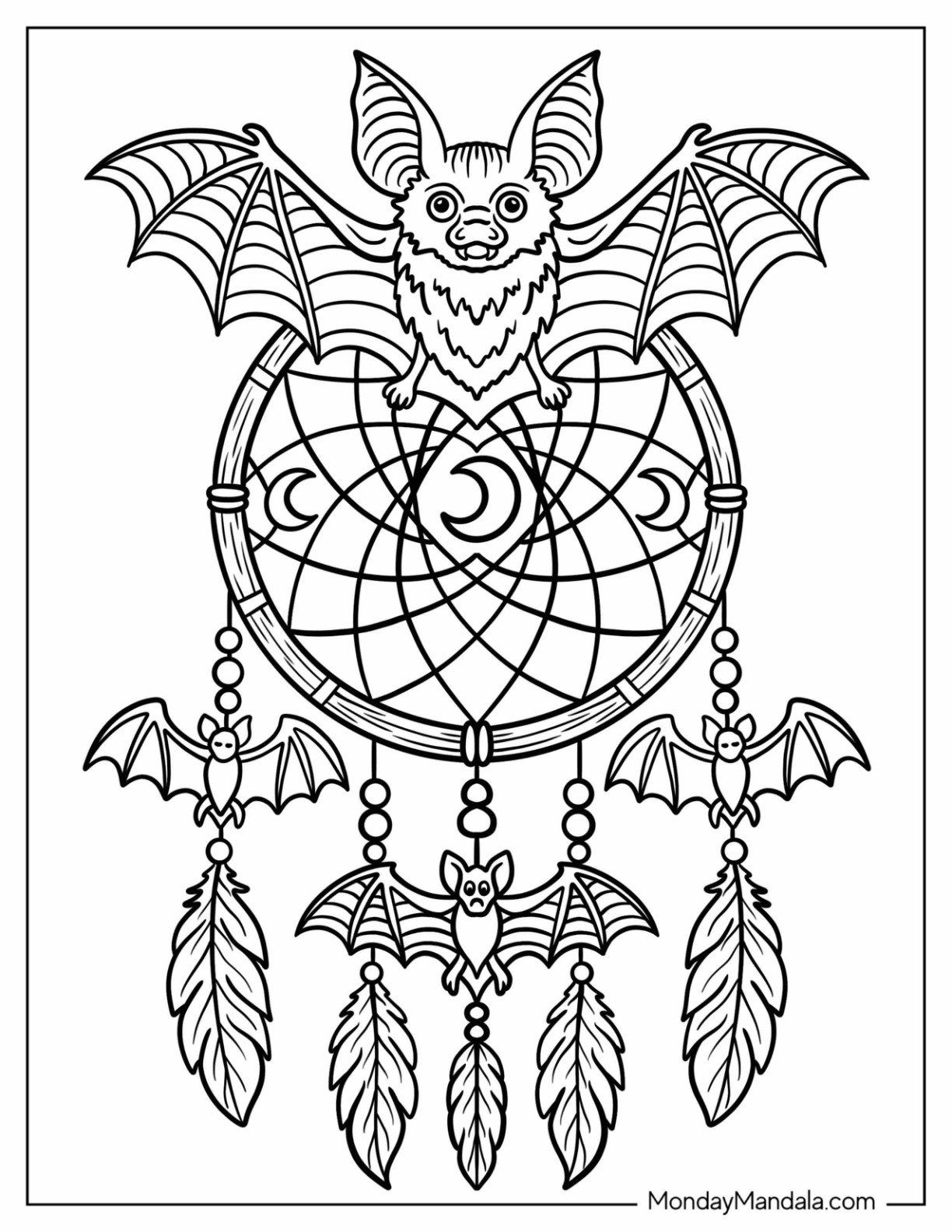 Detailed Bat Dreamcatcher with Halloween Designs