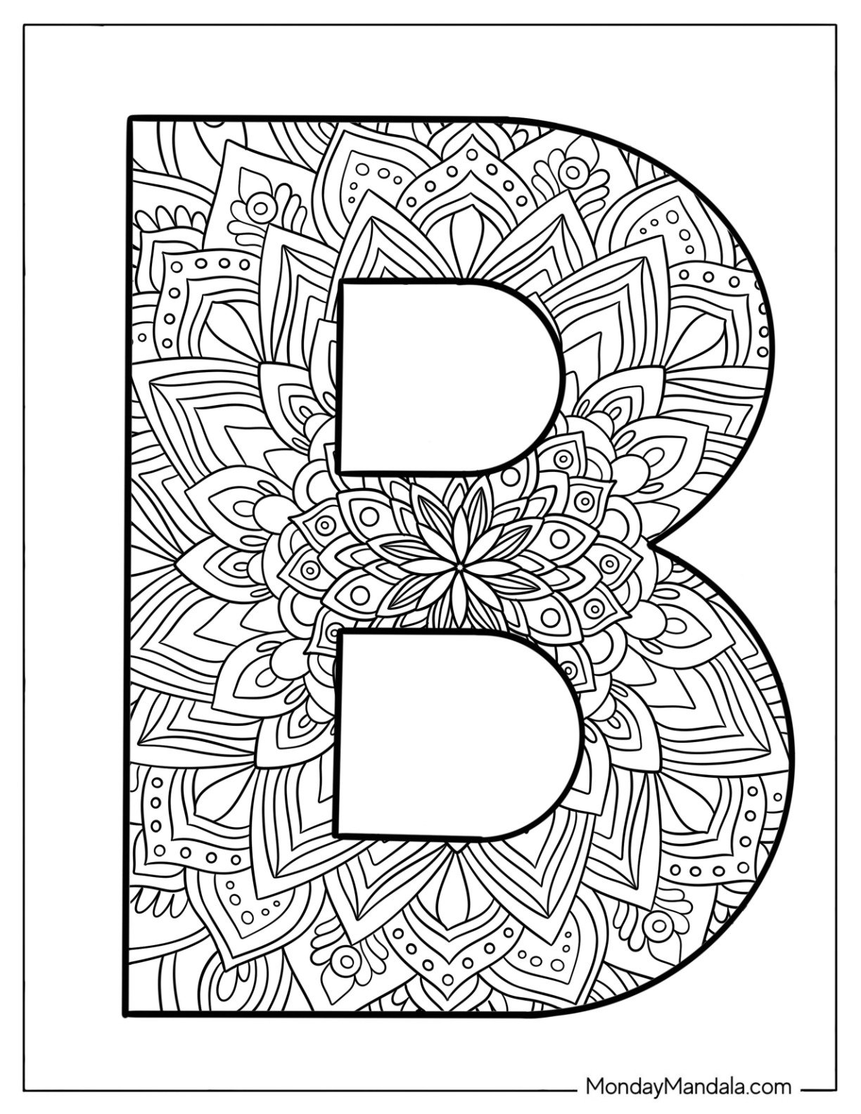 Detailed Big Letter B Coloring Page Floral Mandala