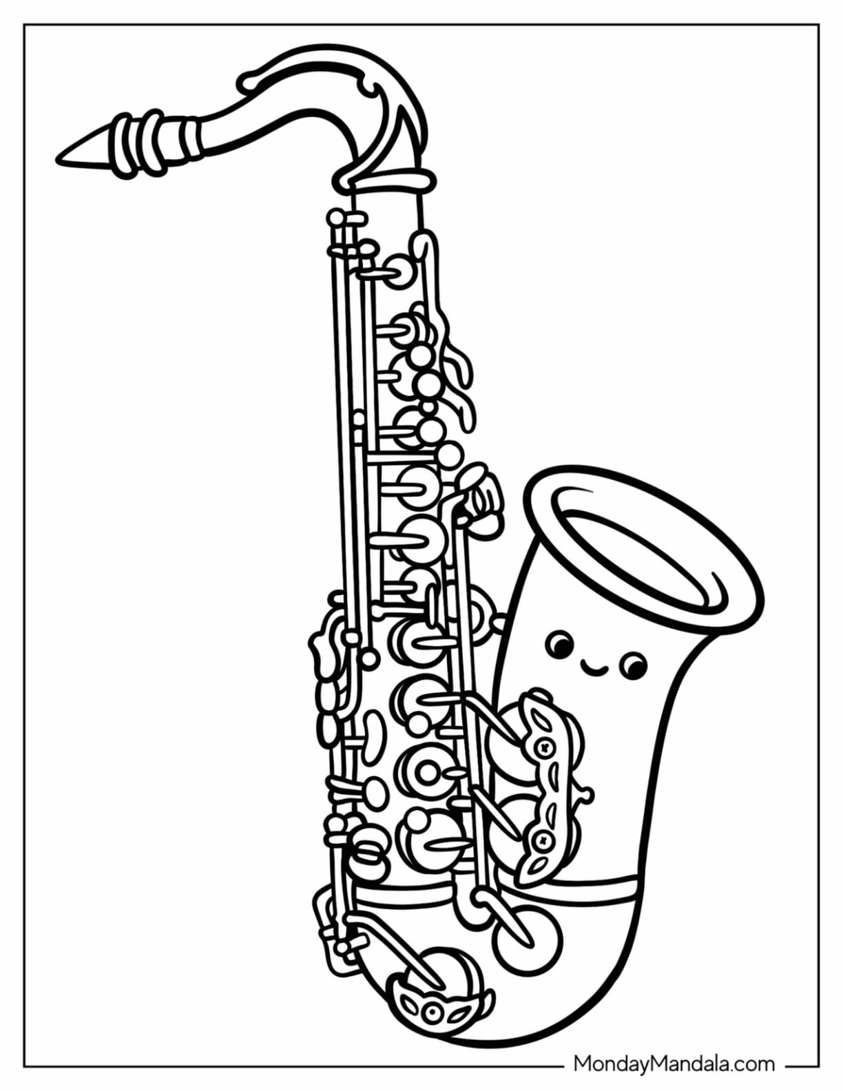 Detailed Cartoon Saxophone Coloring Page