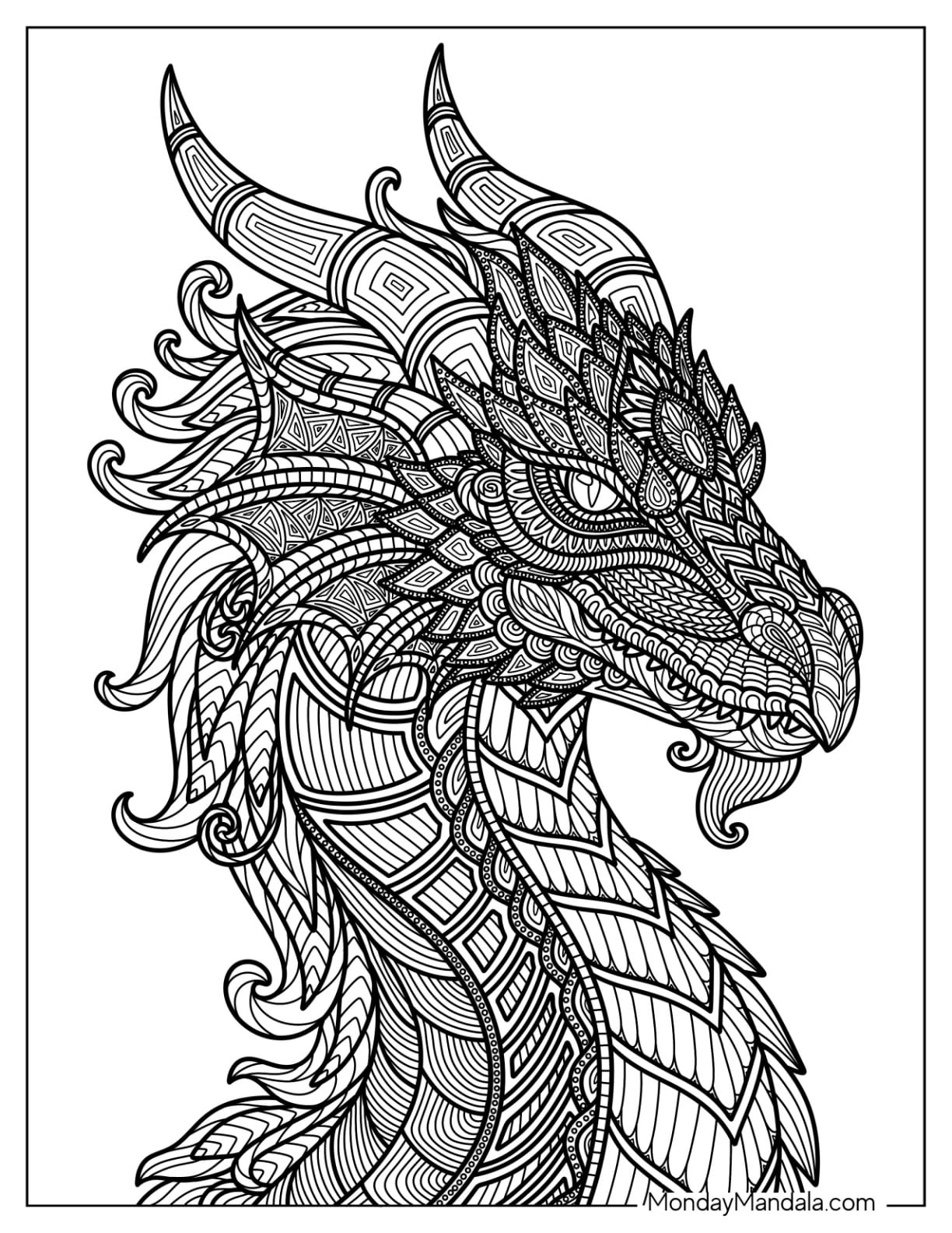 Detailed Dragon with Intricate Lines Coloring Sheet