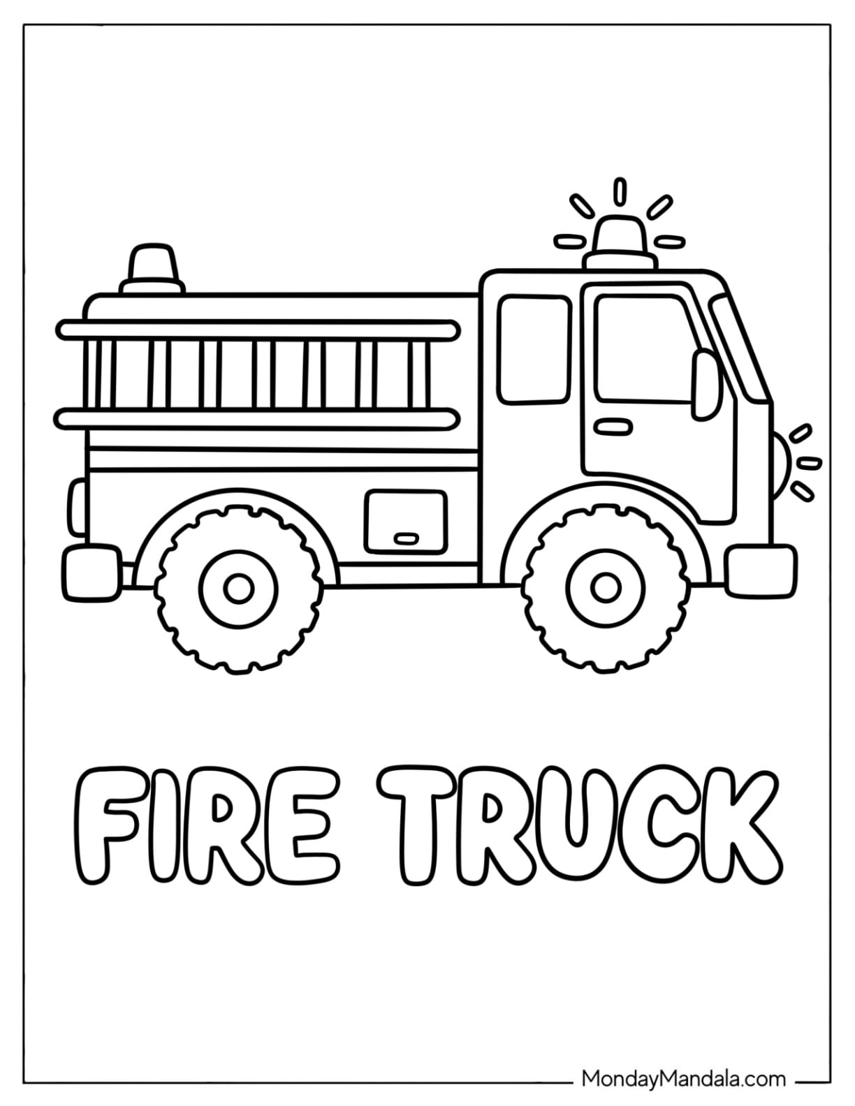 Detailed Fire Truck Coloring Page for Toddlers