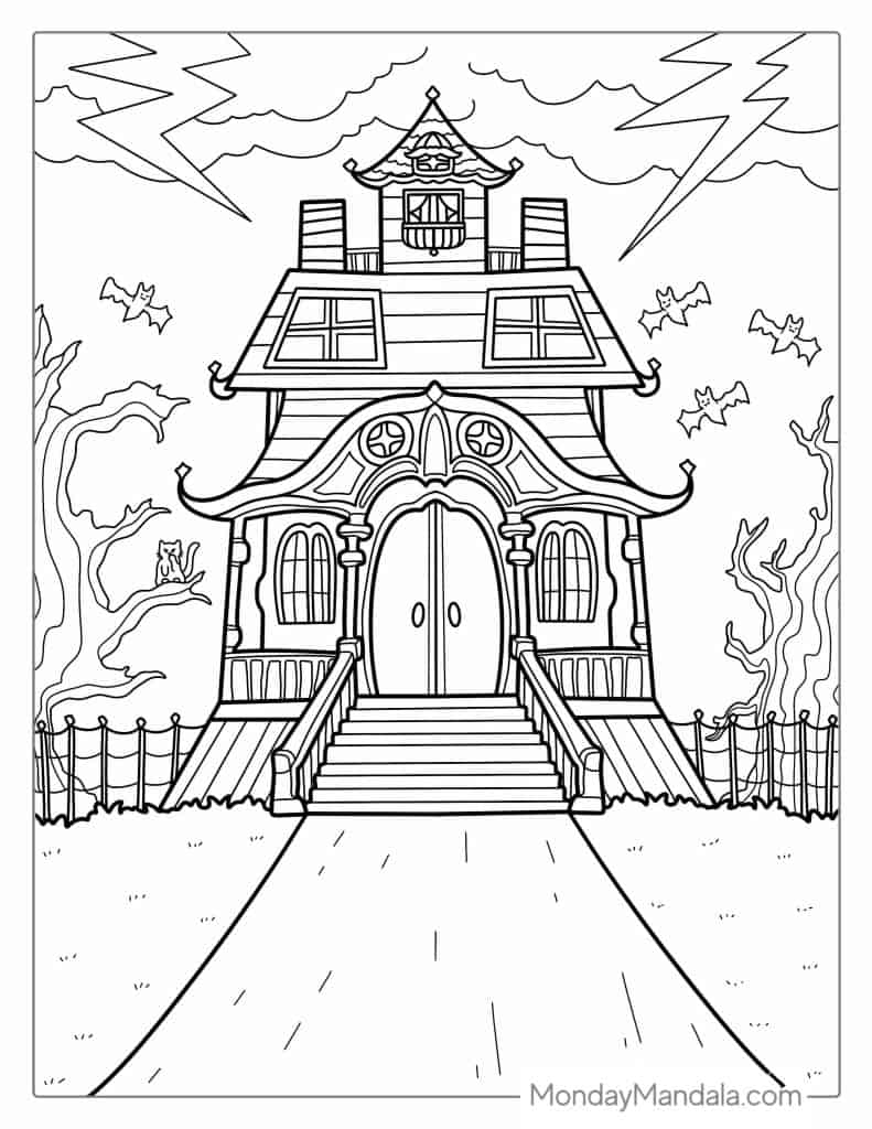 free halloween haunted house coloring pages