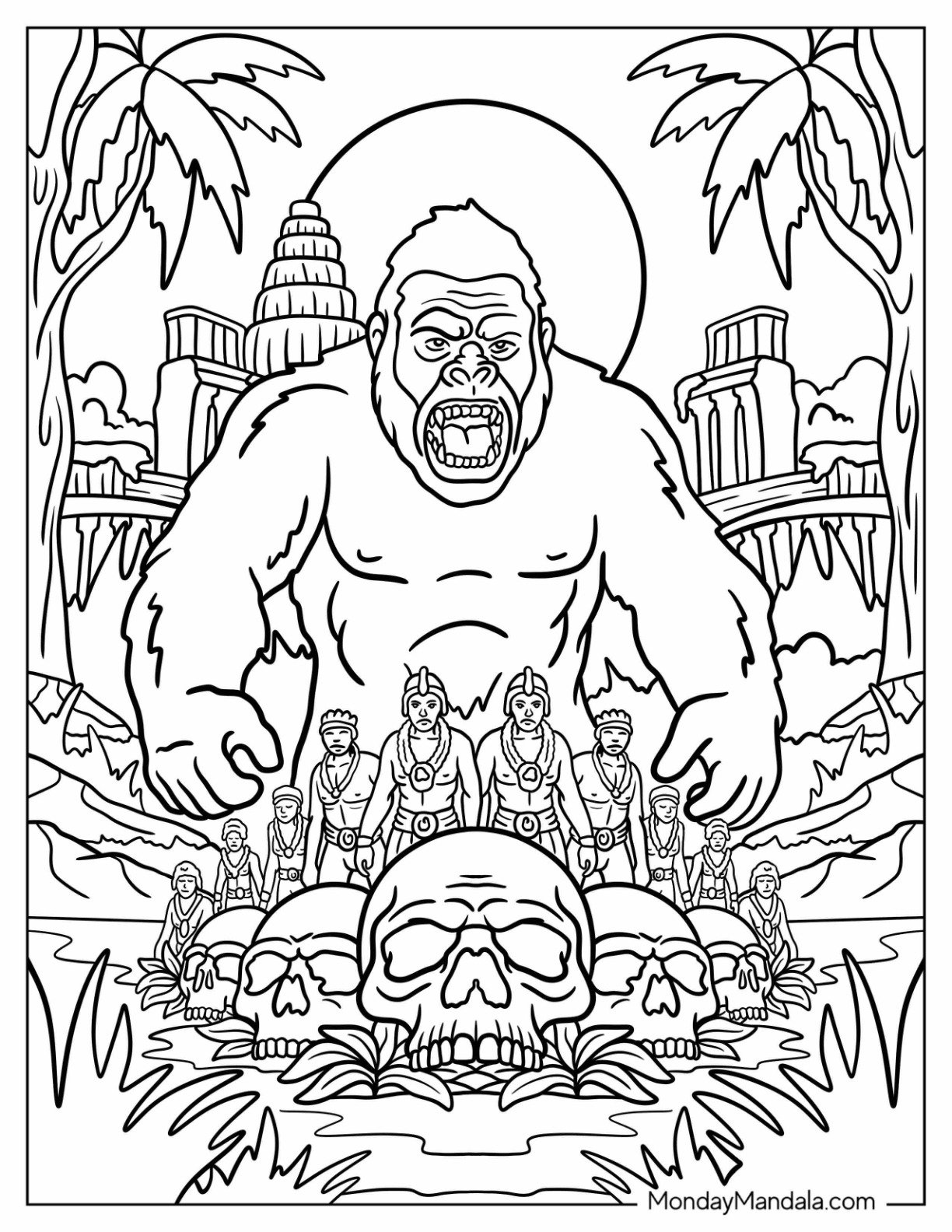 Detailed King Kong Coloring Page Skull Island Poster