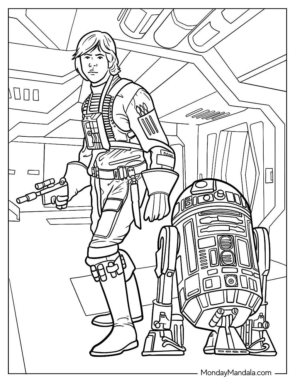 Detailed Luke Skywalker Coloring Page With R2 D2