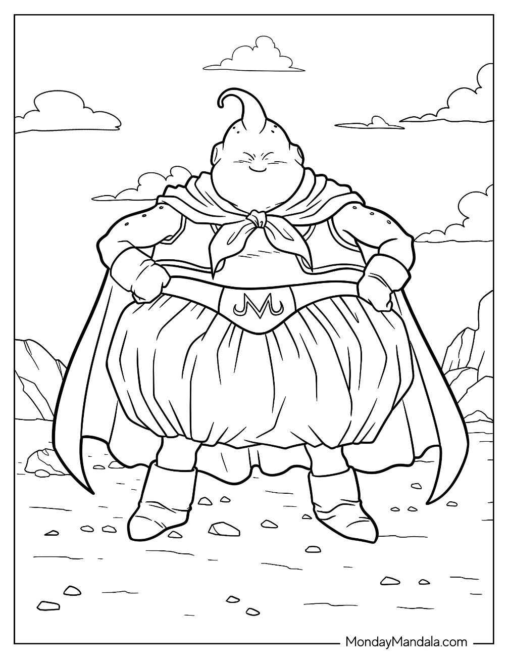 Dragon Ball Z Coloring Page Of Detailed Majin Buu Standing Proud