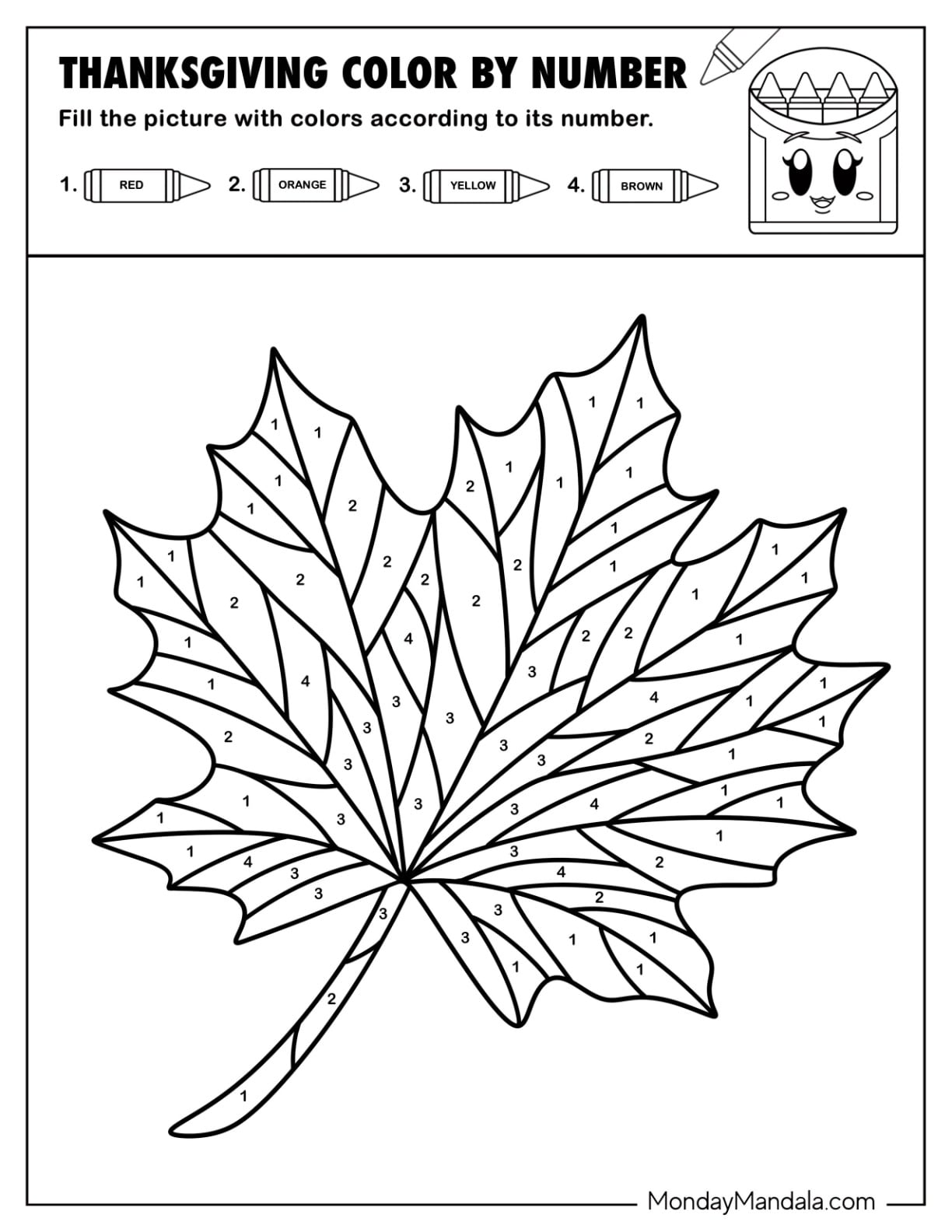 Detailed Maple Leaf Thanksgiving Color By Number