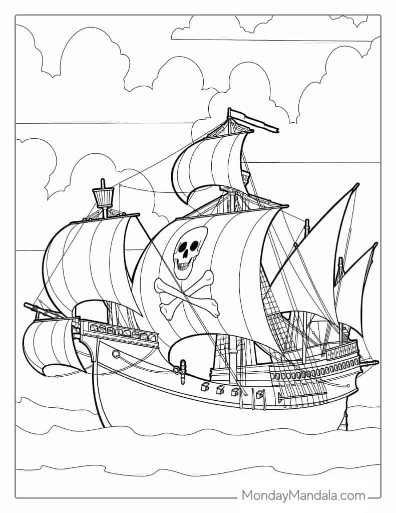 Cute Pirate Ship Coloring Pages
