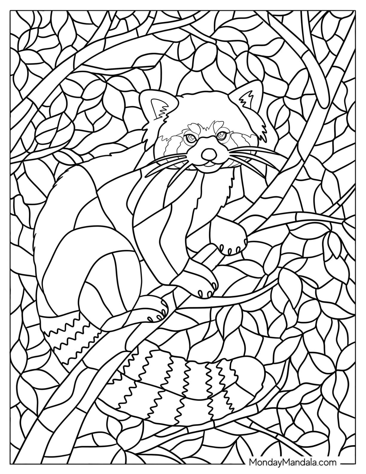 Detailed Red Panda Coloring Page Mosaic Coloring Sheet