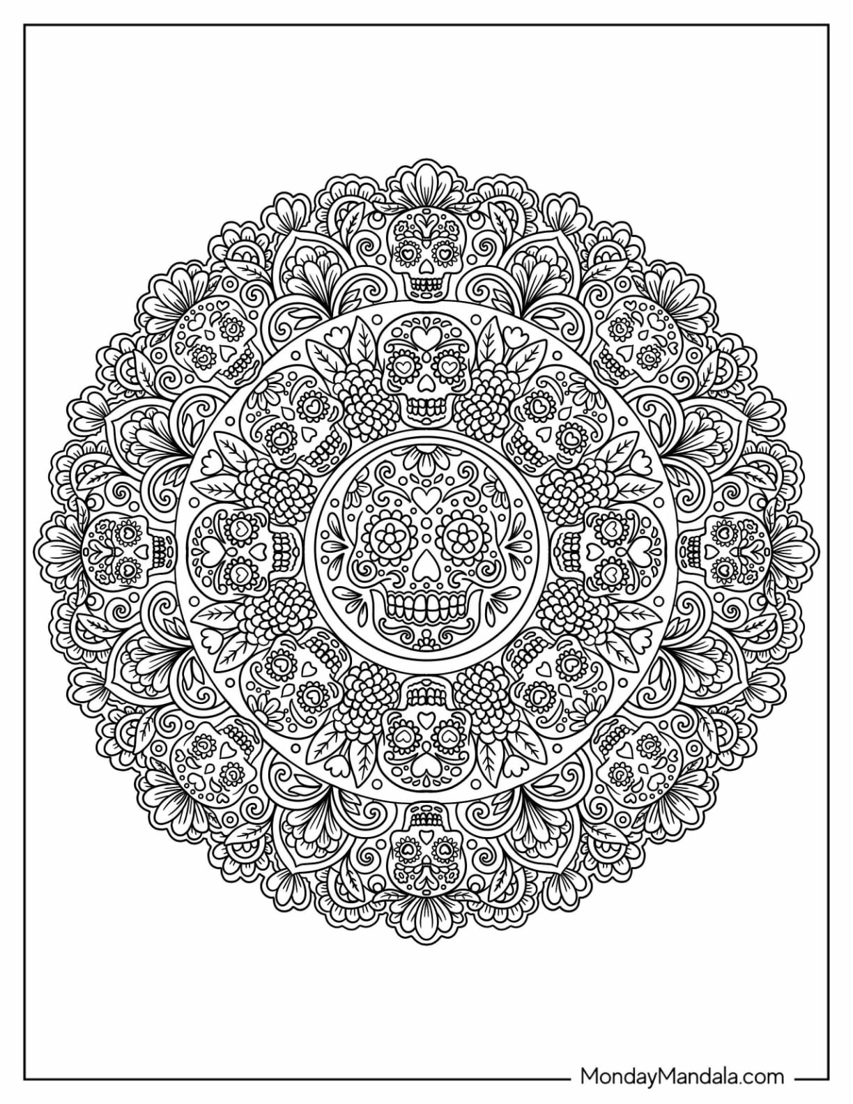 Detailed Sugar Skull Halloween Mandala