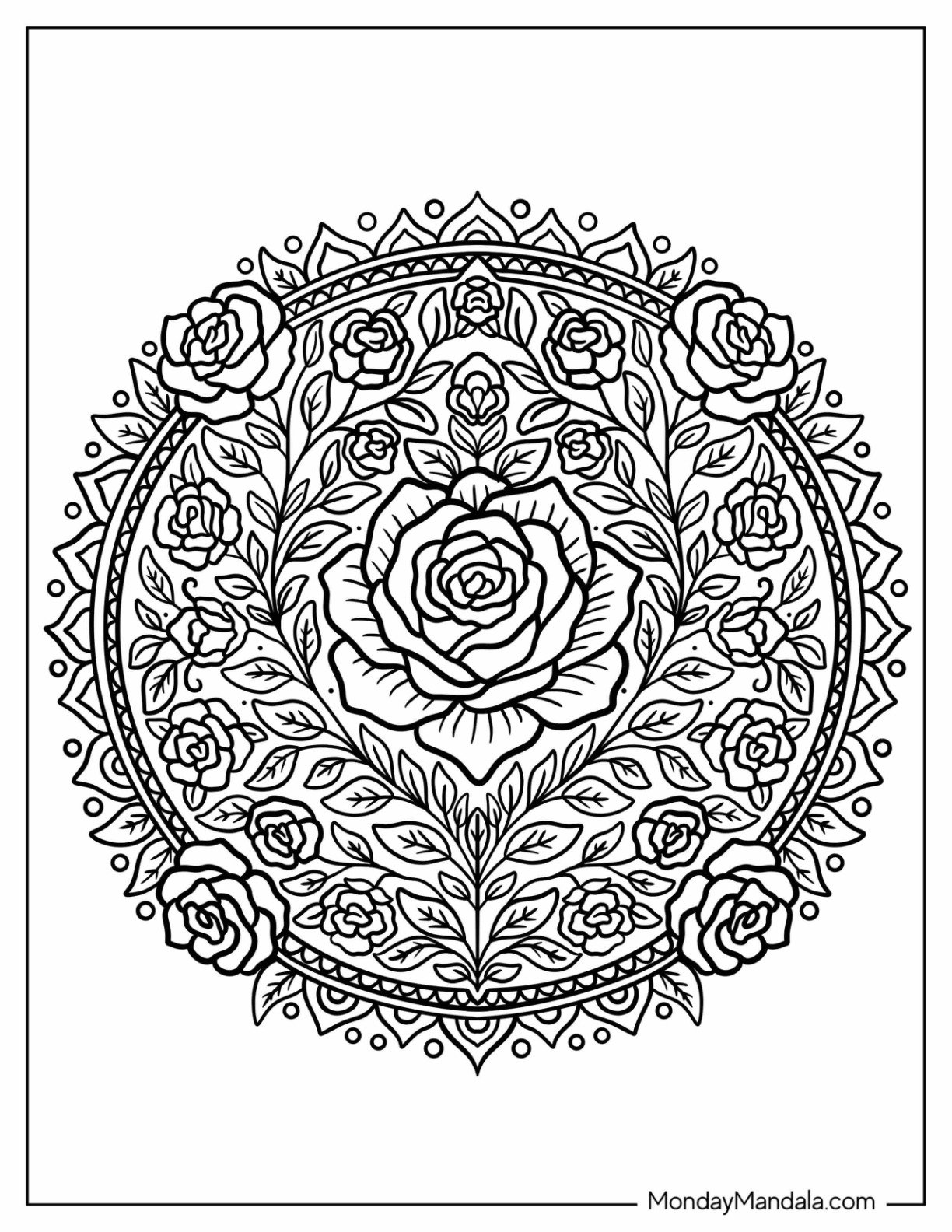 Detailed Vintage Rose Coloring Page Mandala