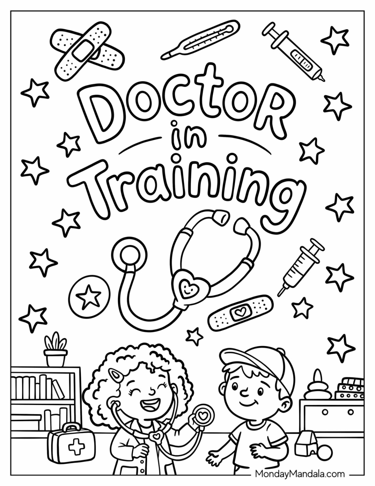 Doctor in Training Treating a Boy Coloring Page
