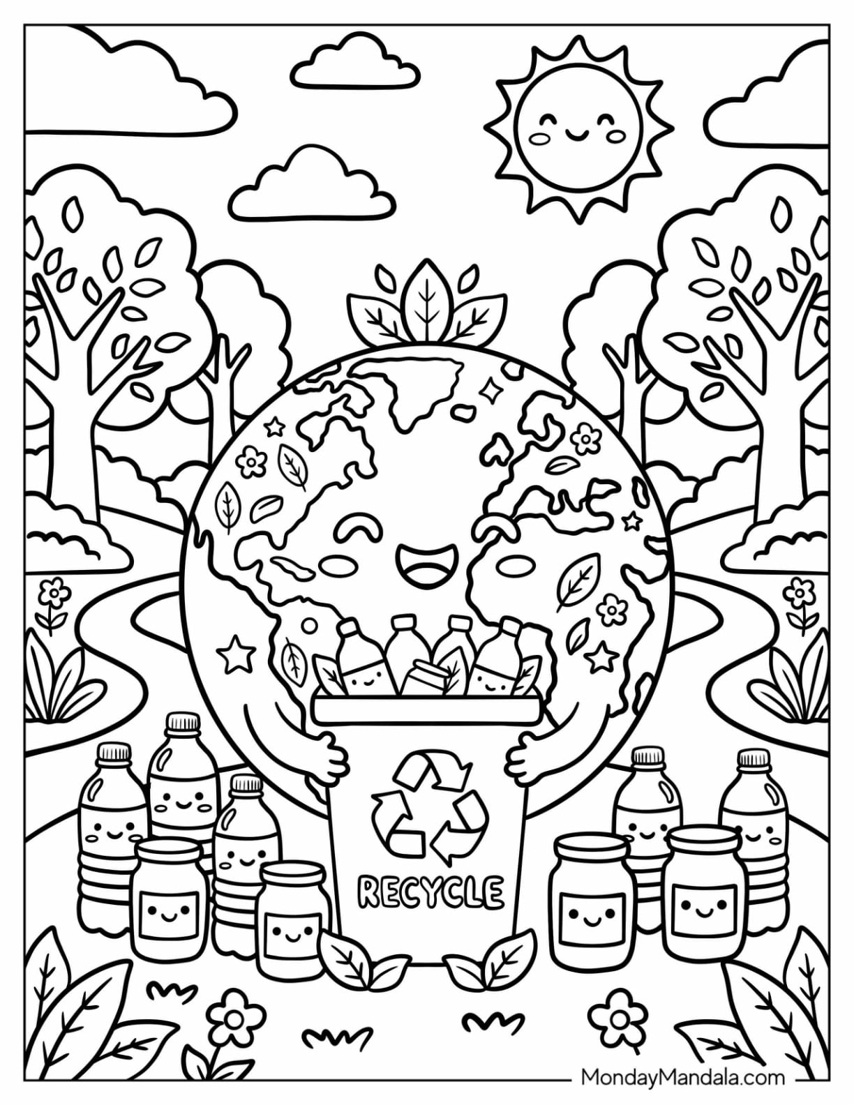Earth Collecting Plastic Bottles and Cans for Recycling