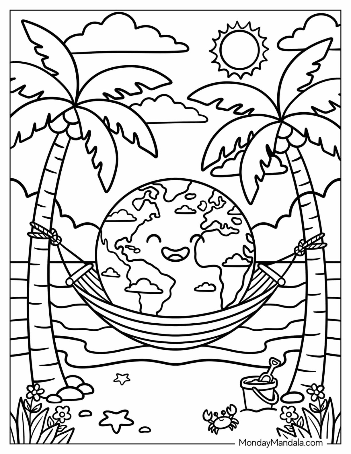 Earth Relaxing in a Hammock Between Palm Trees