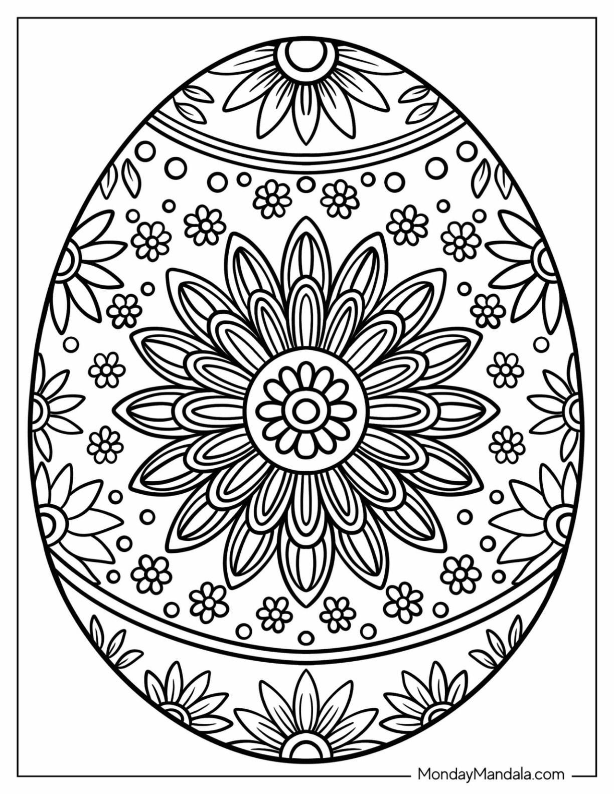 Easter Coloring Page of Egg with Detailed Flower Design