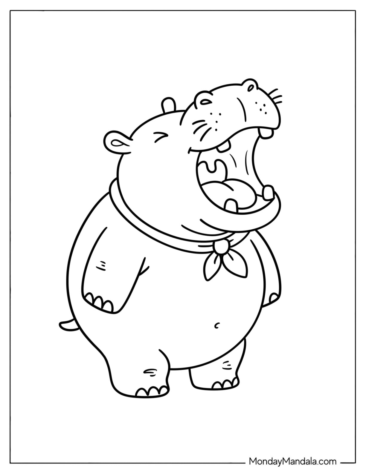 Easy Baby Hippo Laughing Coloring Page for Preschoolers