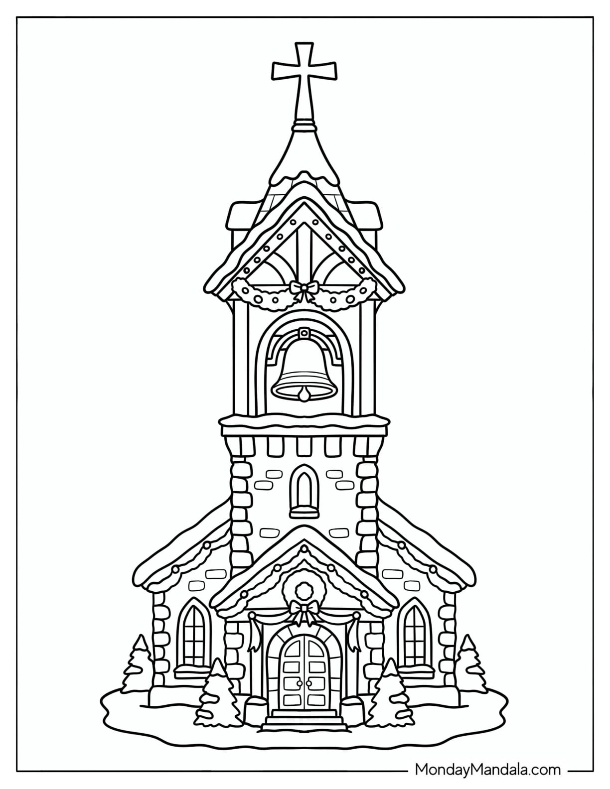Easy Christian Christmas Coloring Page Church