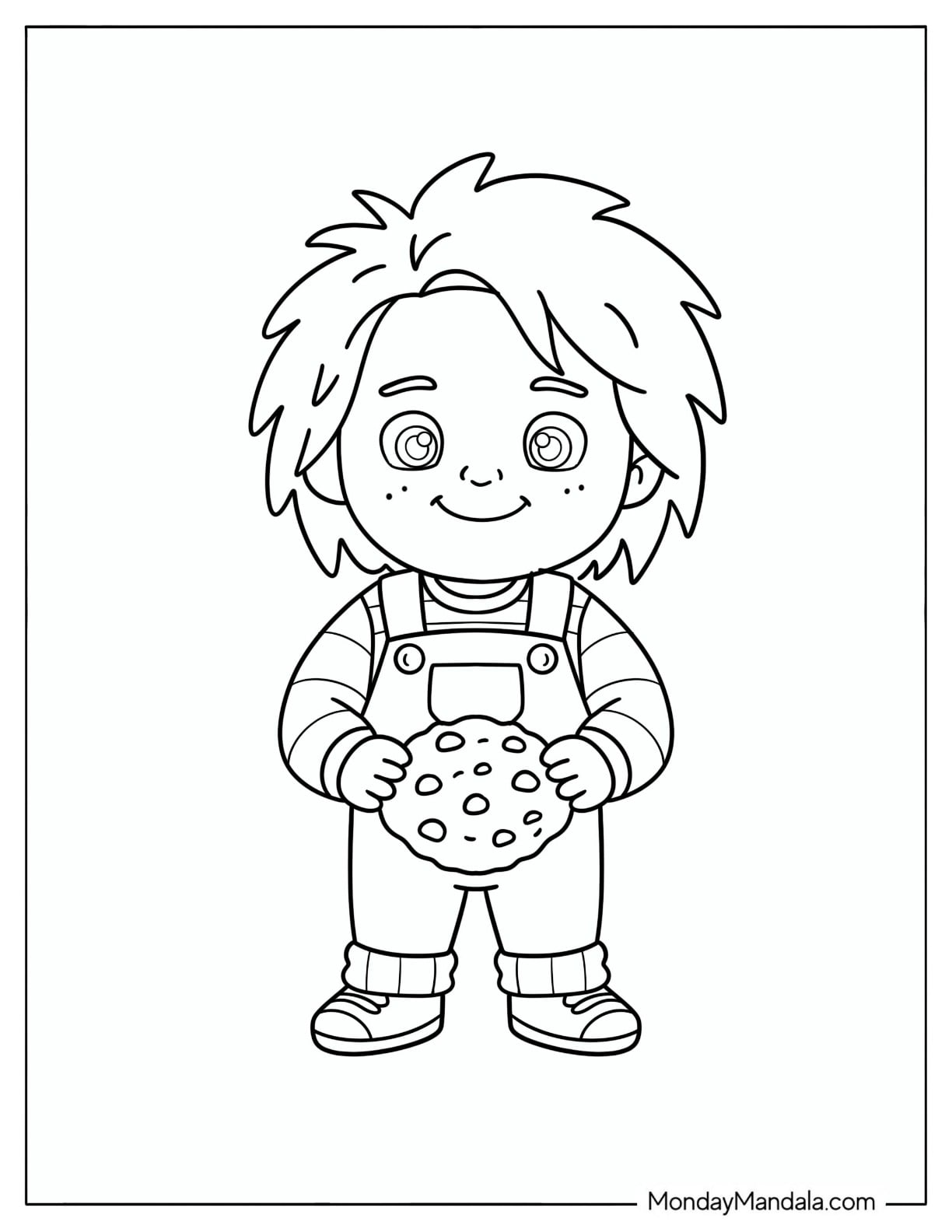 Easy Chucky Holding a Cookie Coloring Sheet for Kids