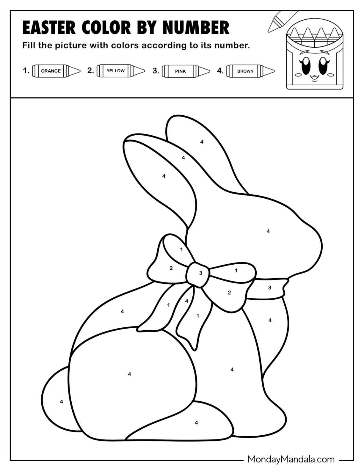 Easy Easter Bunny with Bow Color by Number