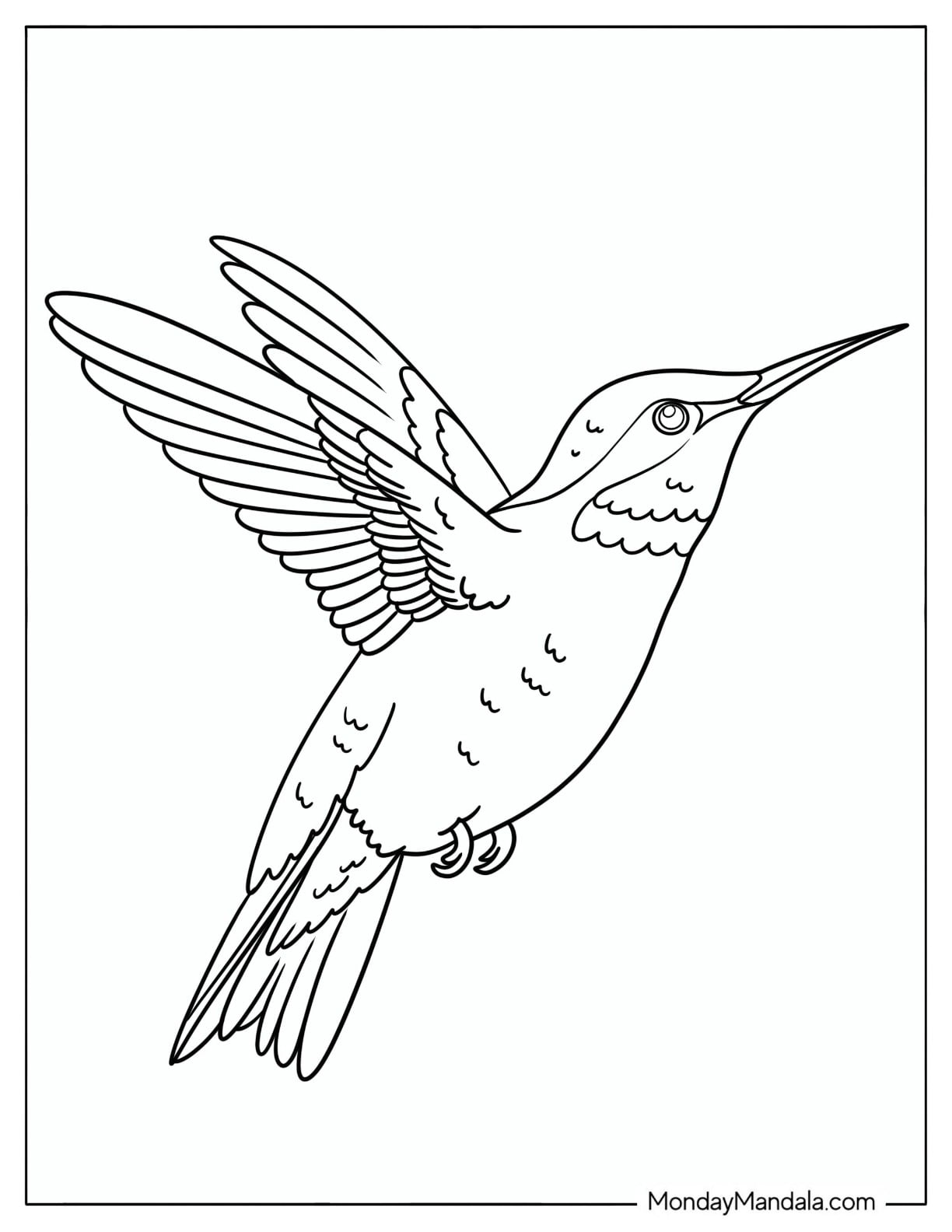 Easy Hummingbird Flying with Wings Spread Coloring Page for Kids