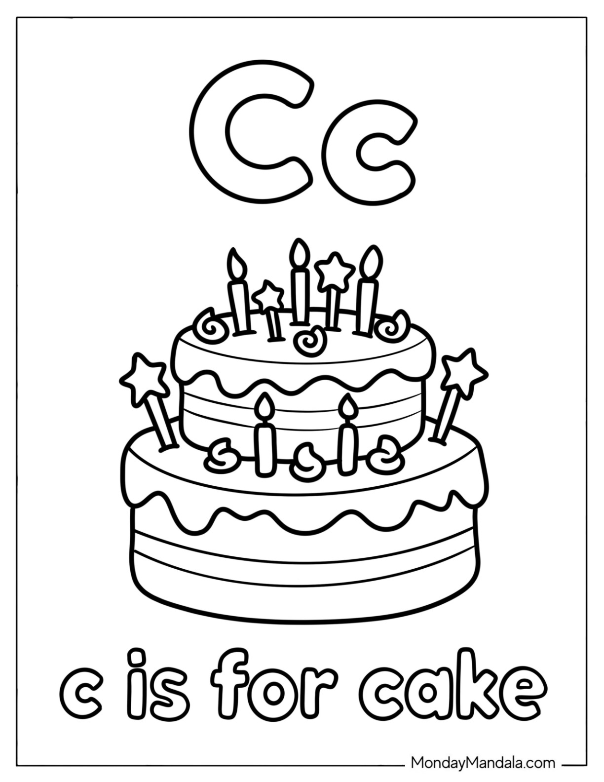 Easy Letter C Coloring Page is for Cake for Preschoolers