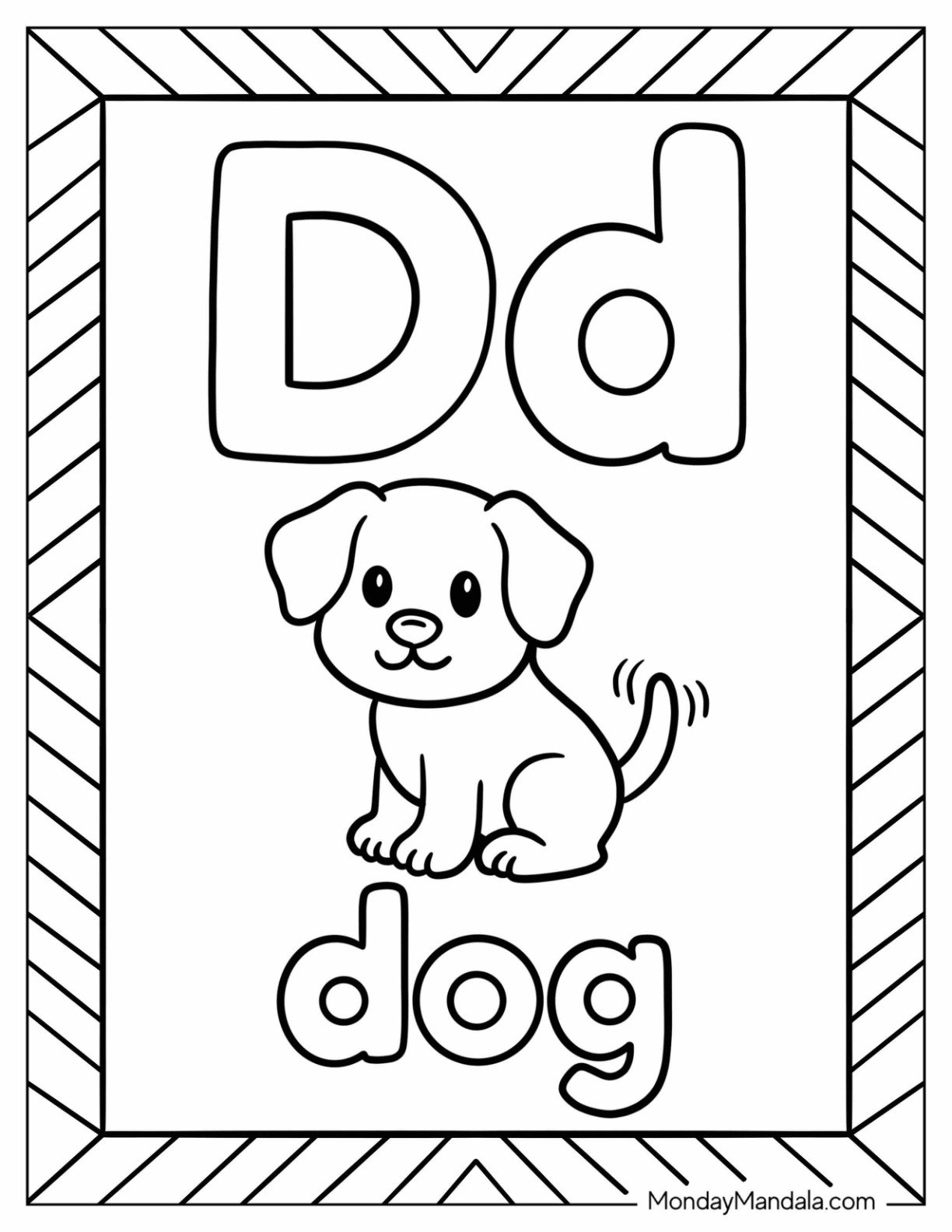 Easy Letter D Coloring Page is for Dog Flashcard for Kids