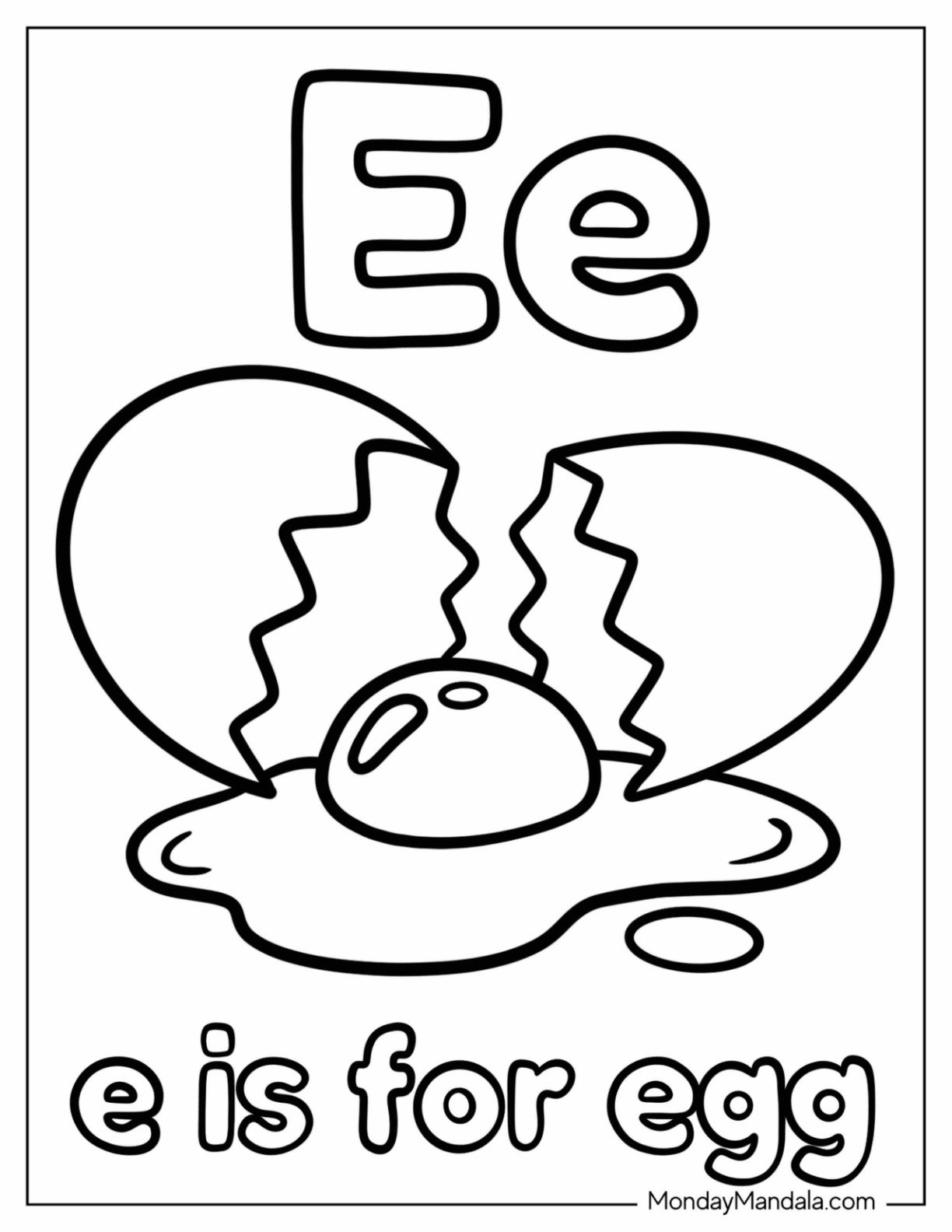Easy Letter E Coloring Page is for Egg for Kids