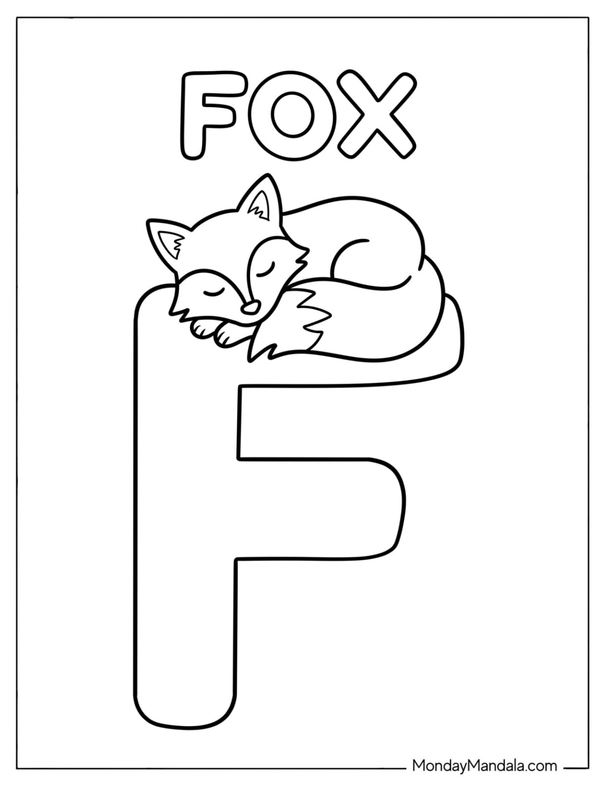 Easy Letter F Coloring Page for Fox for Preschoolers