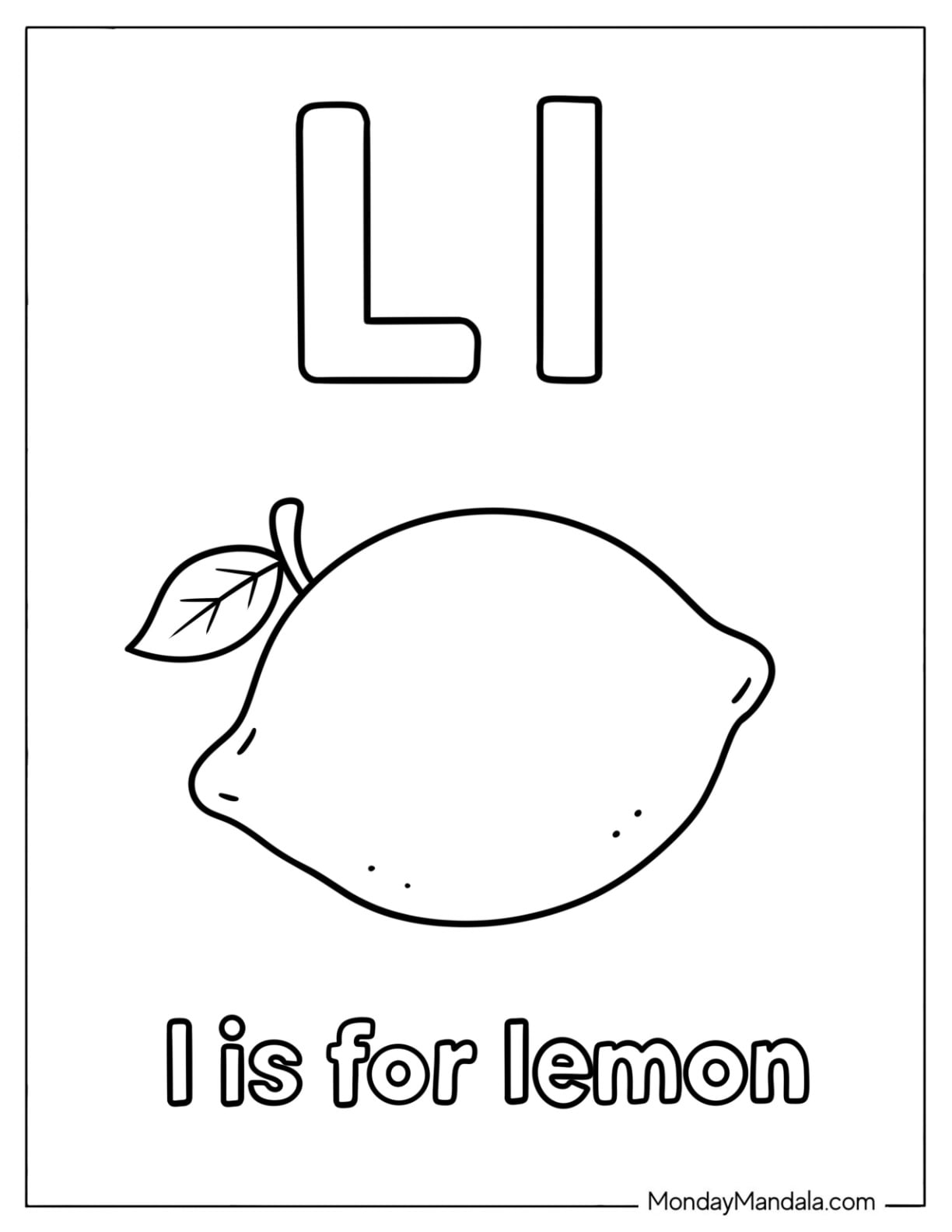Easy Letter L Coloring Page is for Lemon for Kids