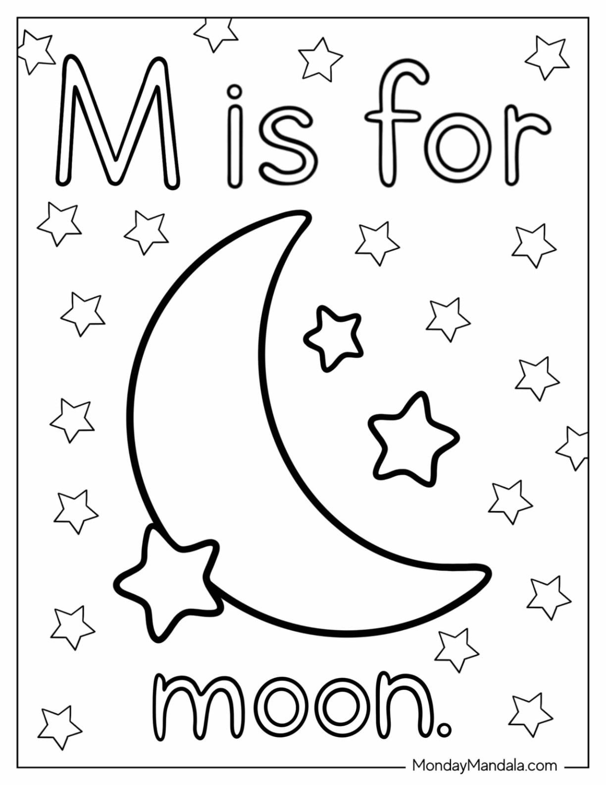 Easy Letter M Coloring Page Is For Moon For Kids