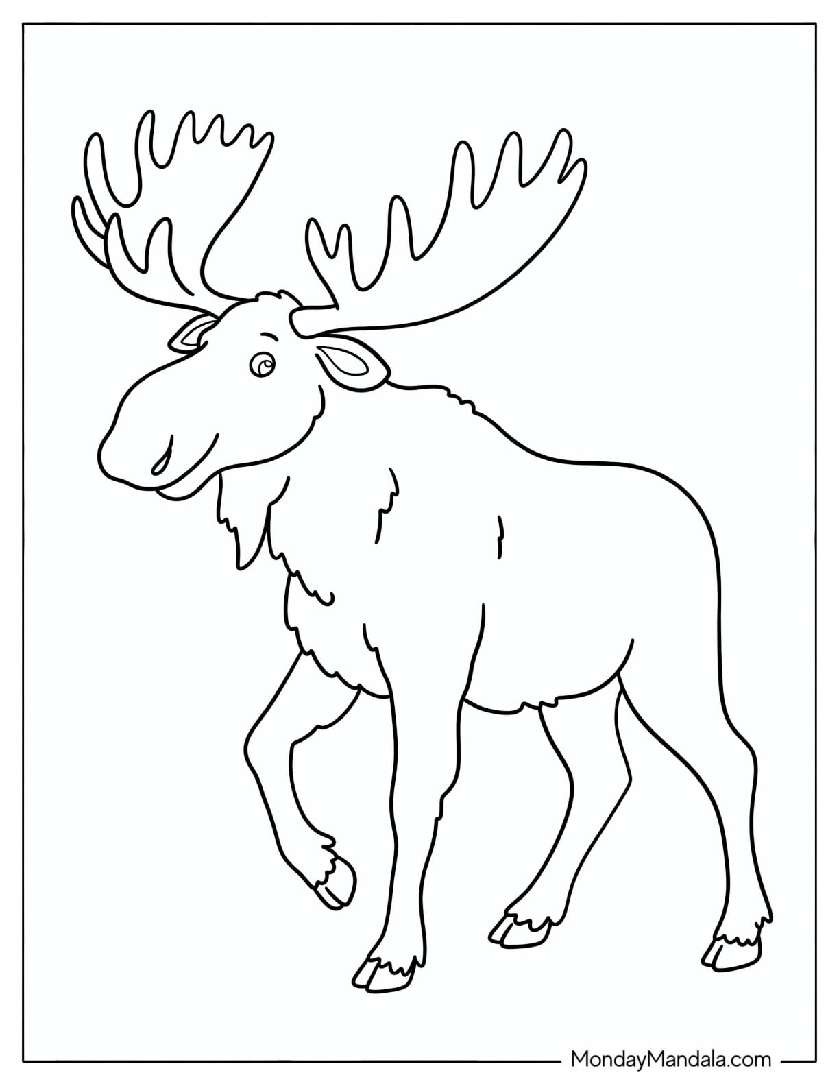 Easy Moose Trotting Coloring Sheet for Kids