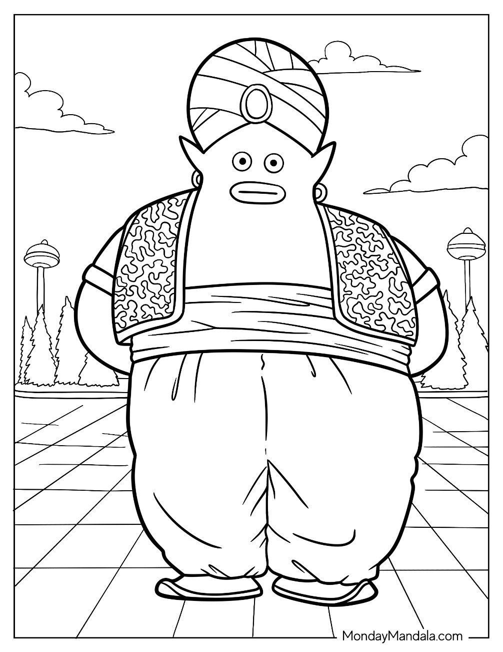 Easy Mr. Popo at the Lookout Dragon Ball Z Coloring Page For Kids