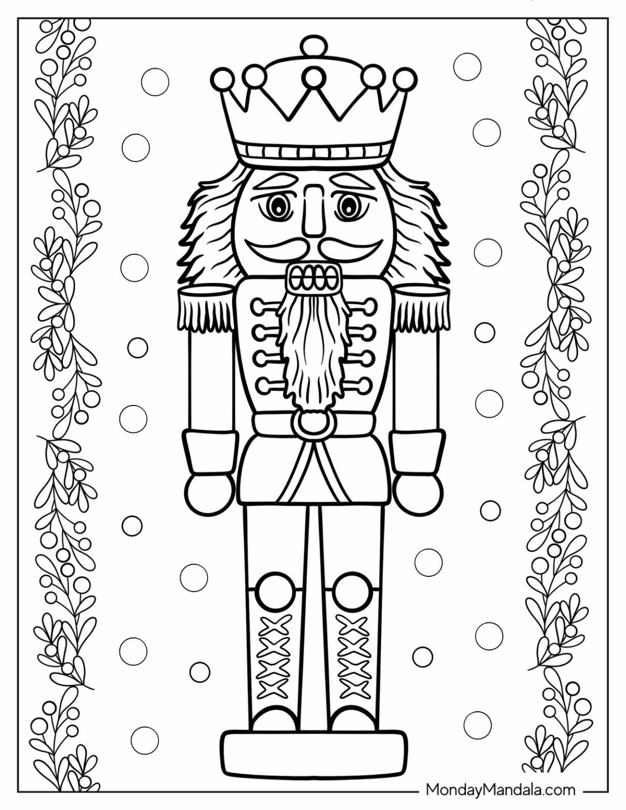 Easy Nutcracker Coloring Page With Mistletoe Frame For Kids