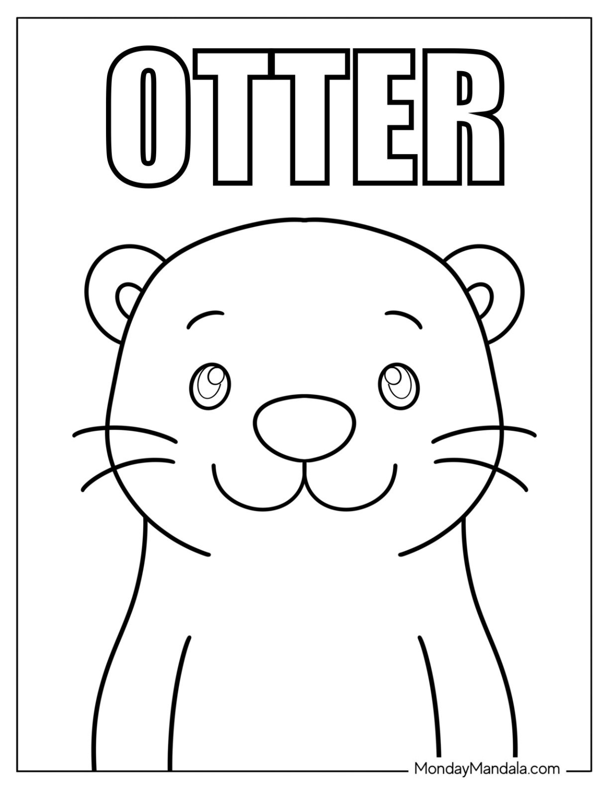 Easy Otter Coloring Page Smiling with Text for Preschoolers
