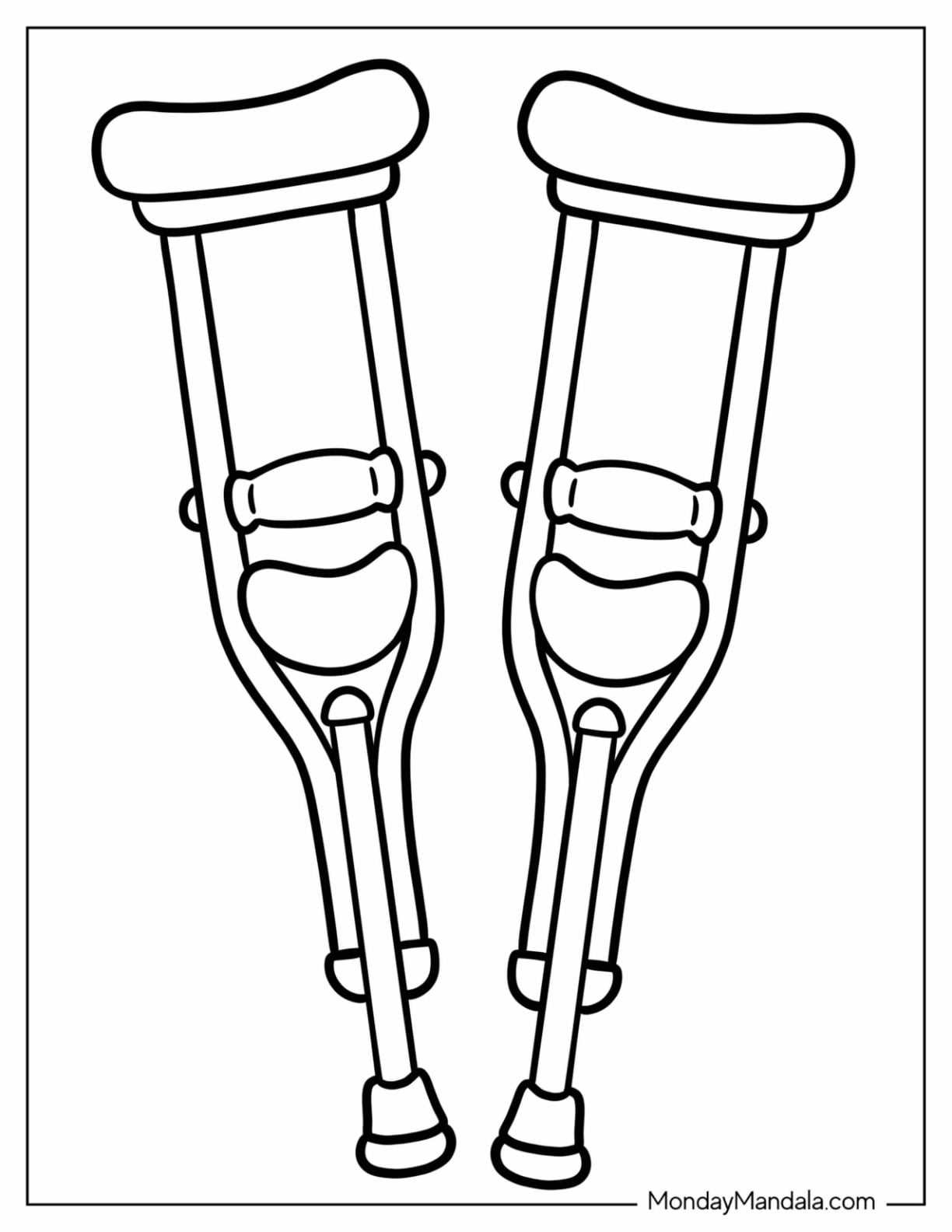 Easy Outline of Crutches Coloring Page for Kids
