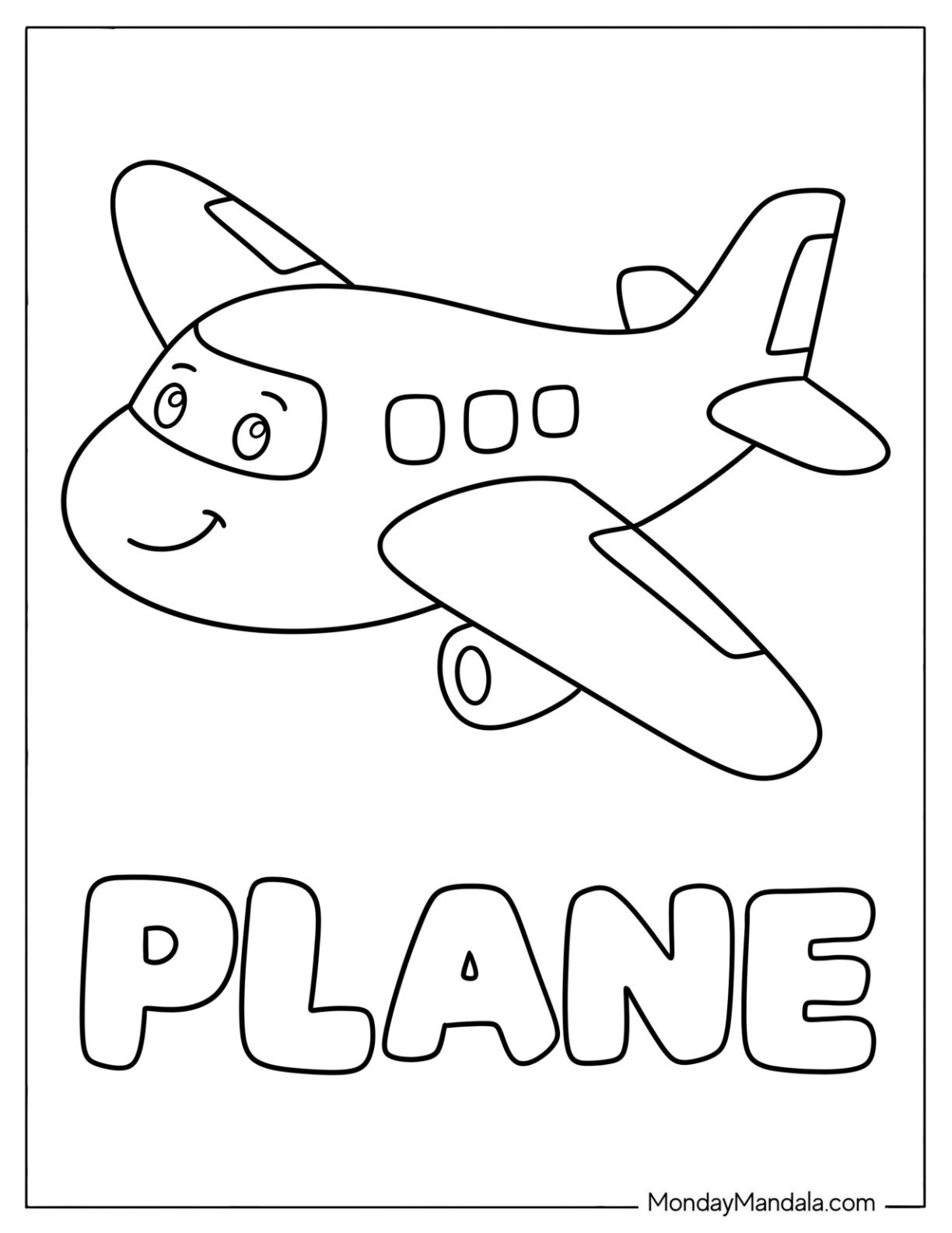 Easy Plane Coloring Page for Toddlers