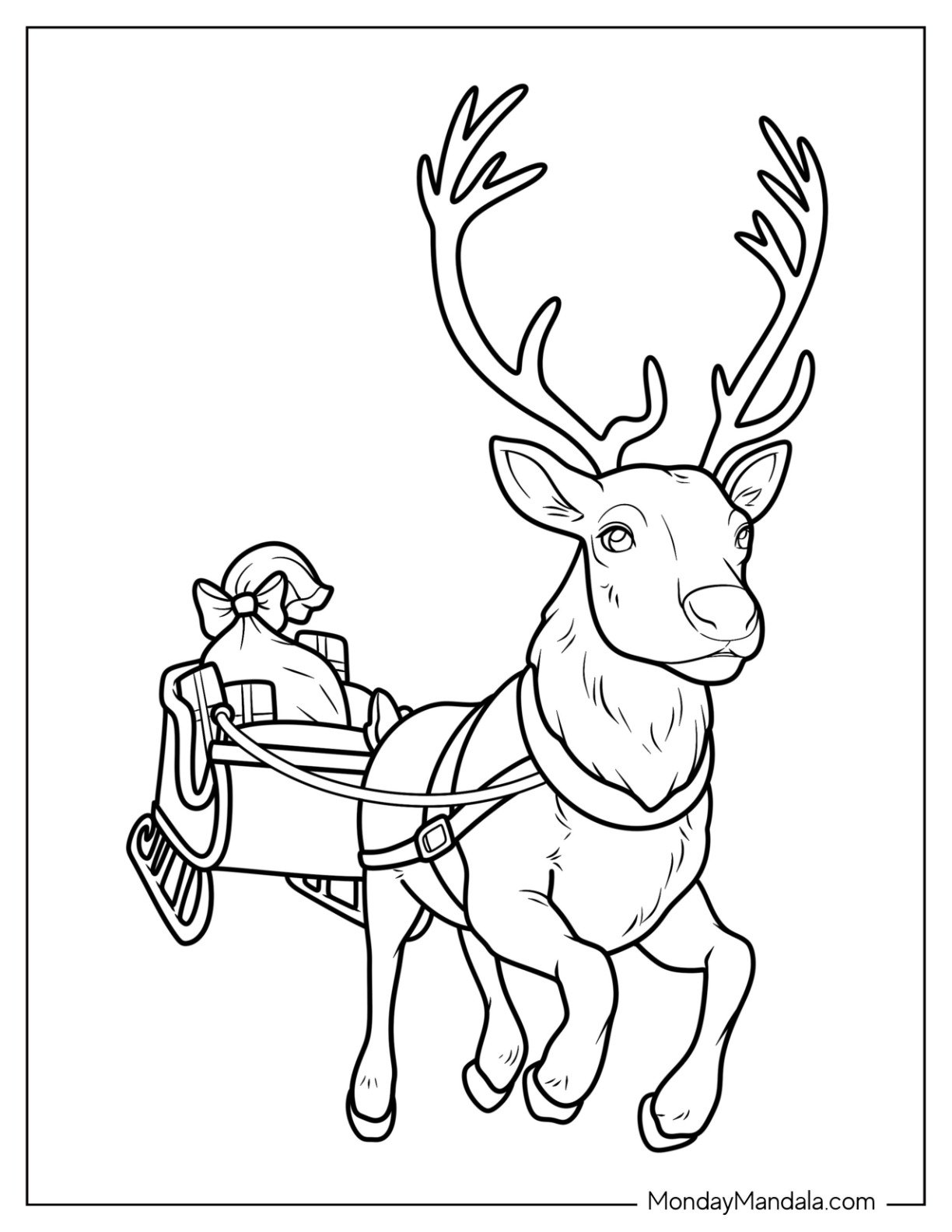 Easy Reindeer Pulling Santa s Sleigh Coloring Sheet