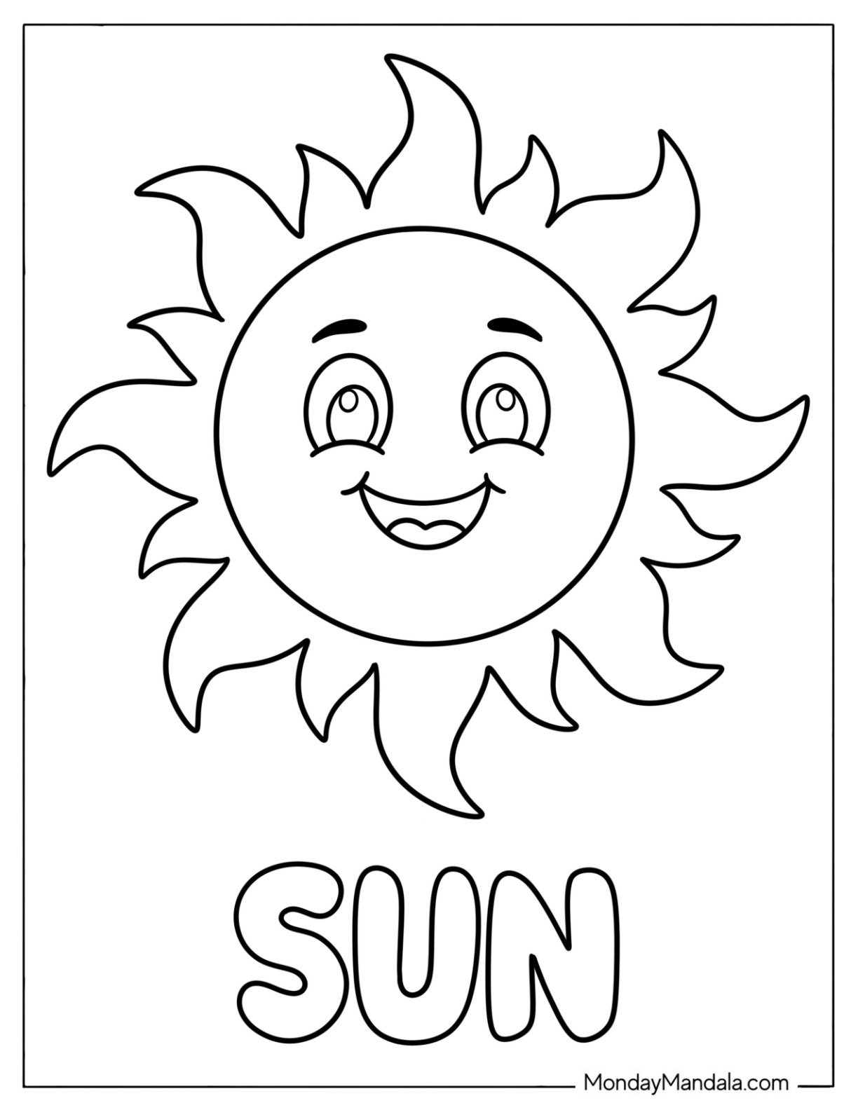 Easy Smiling Sun Coloring Page for Toddlers