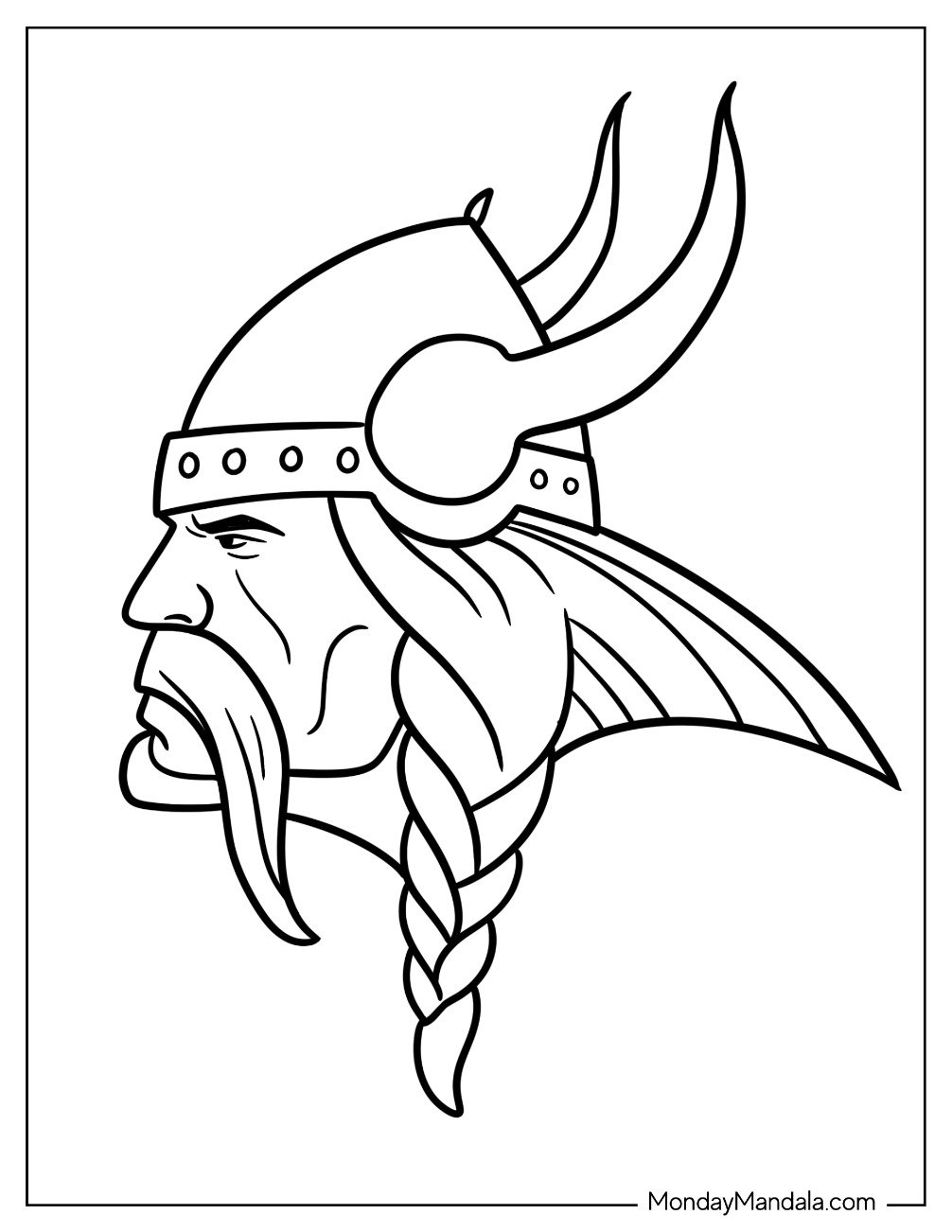 Easy Viking Coloring Page With Helmet And Braids For Kids