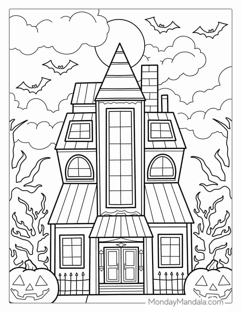 free halloween haunted house coloring pages