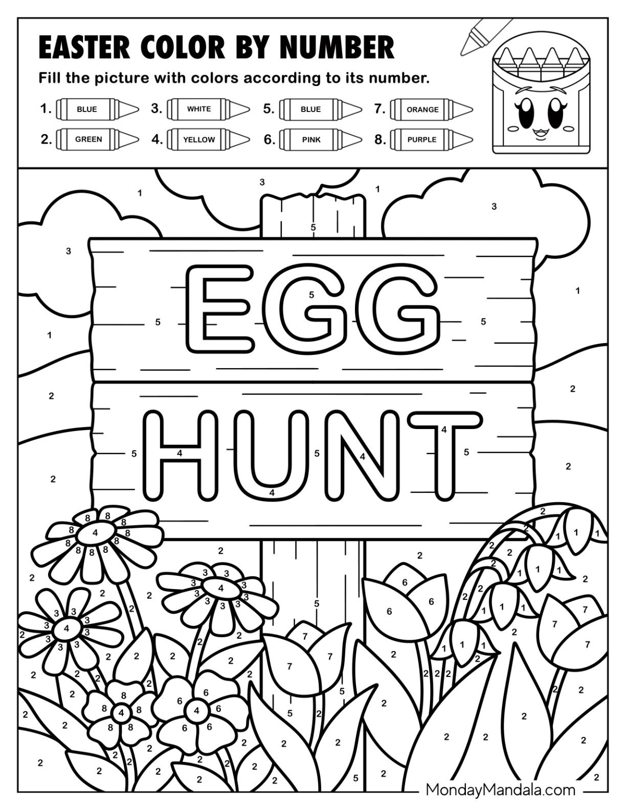 Egg Hunt Wooden Sign Color by Number