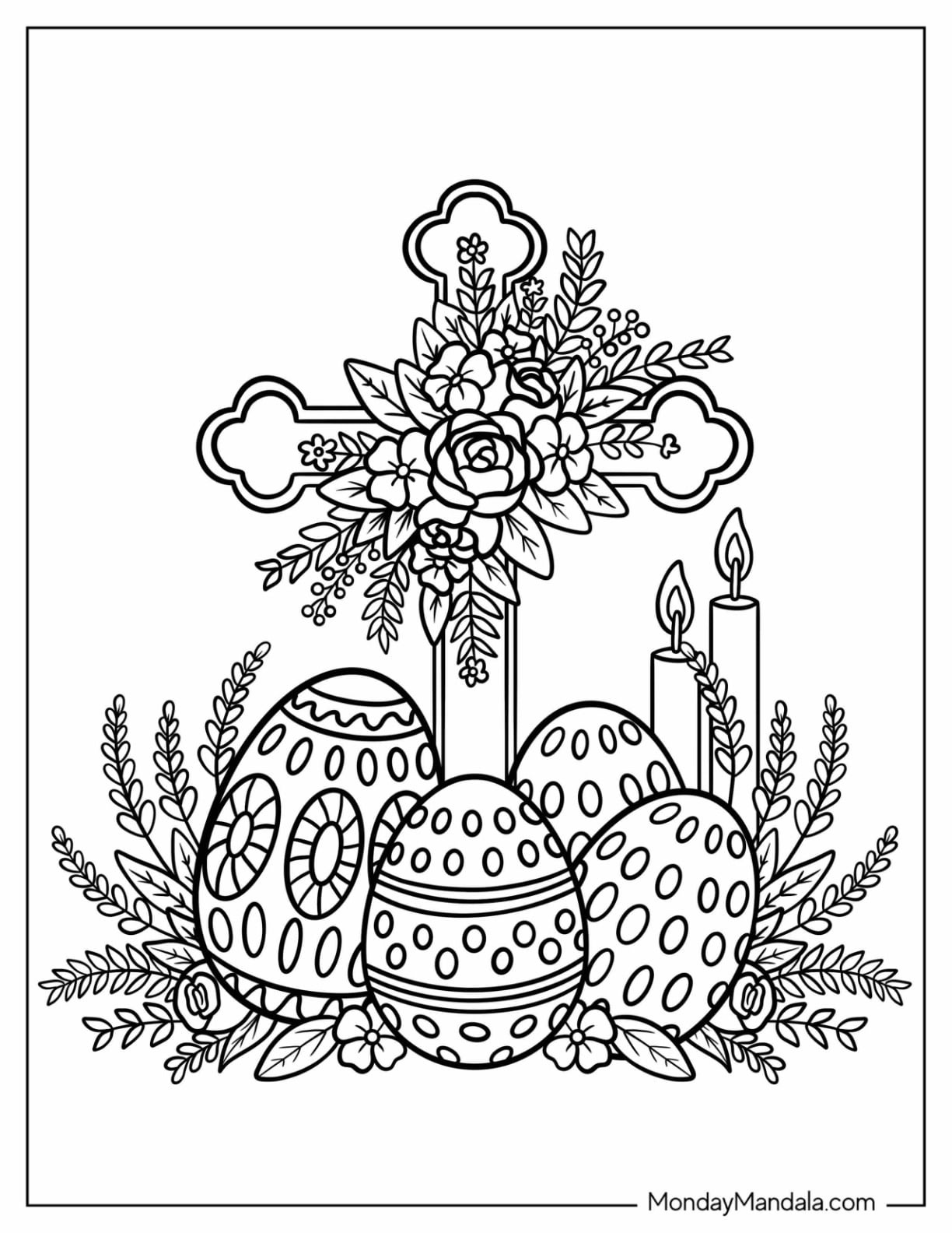 Elegant Easter Eggs with Cross Covered in Flowers