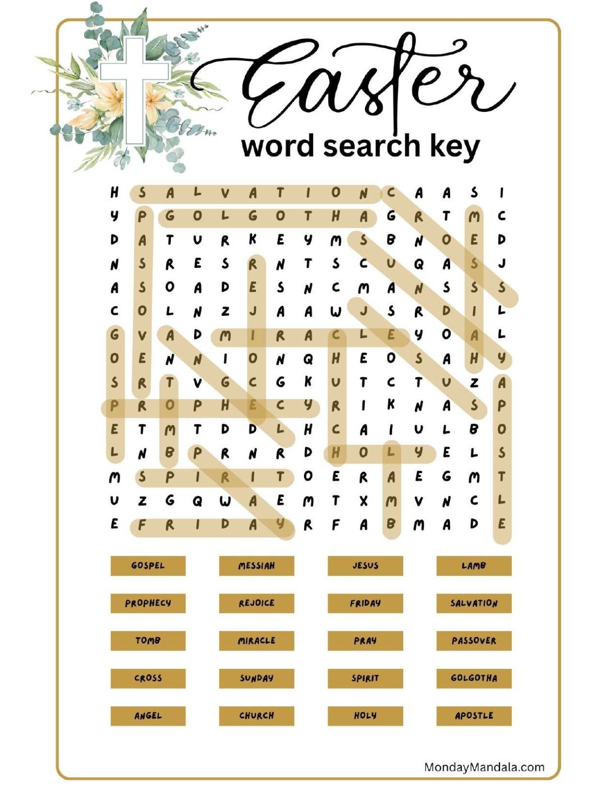 Elegant Easter Word Search Answer Key