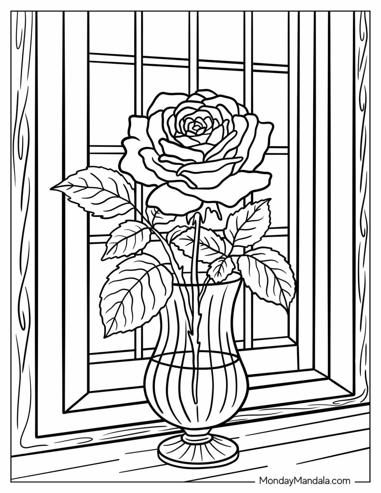 Elegant Flower Vase with a Single Rose Coloring Page