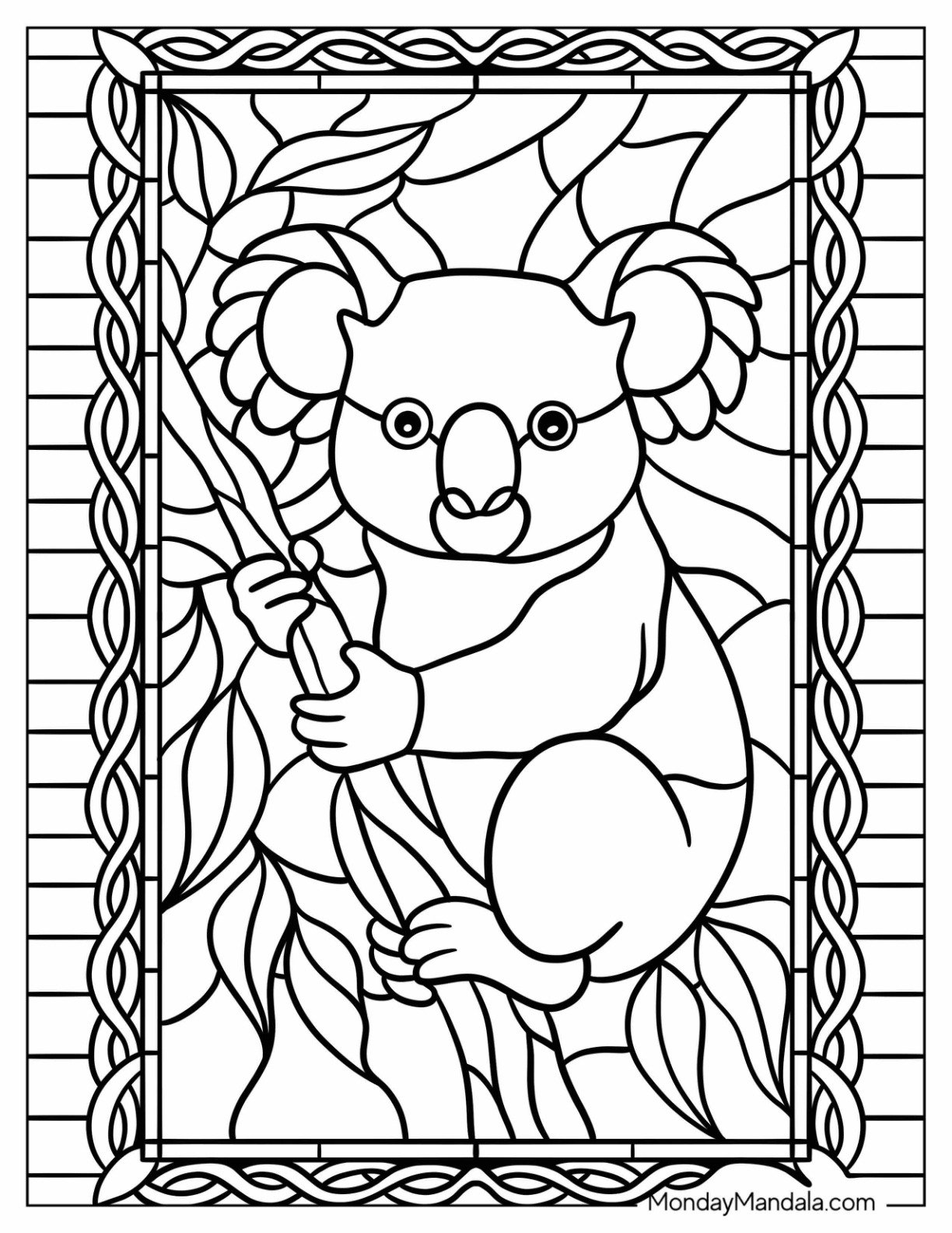 Elegant Koala Coloring Page Stained Glass