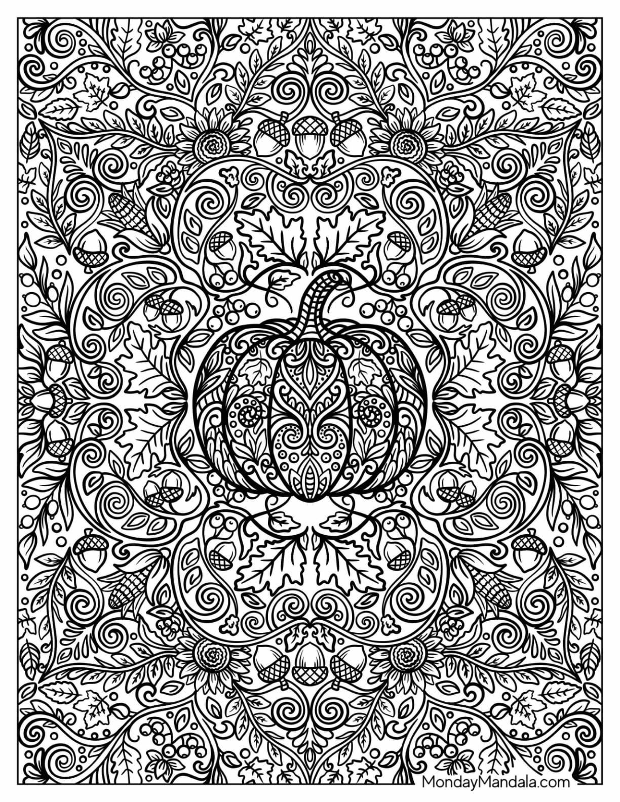 Elegant Pumpkin Mandala with Acorns and Leaves