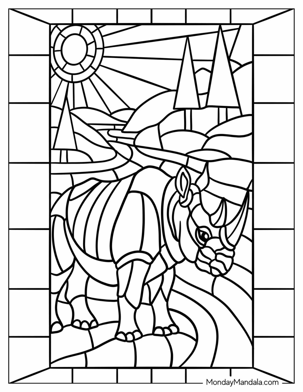 Elegant Rhino Coloring Page Stained Glass