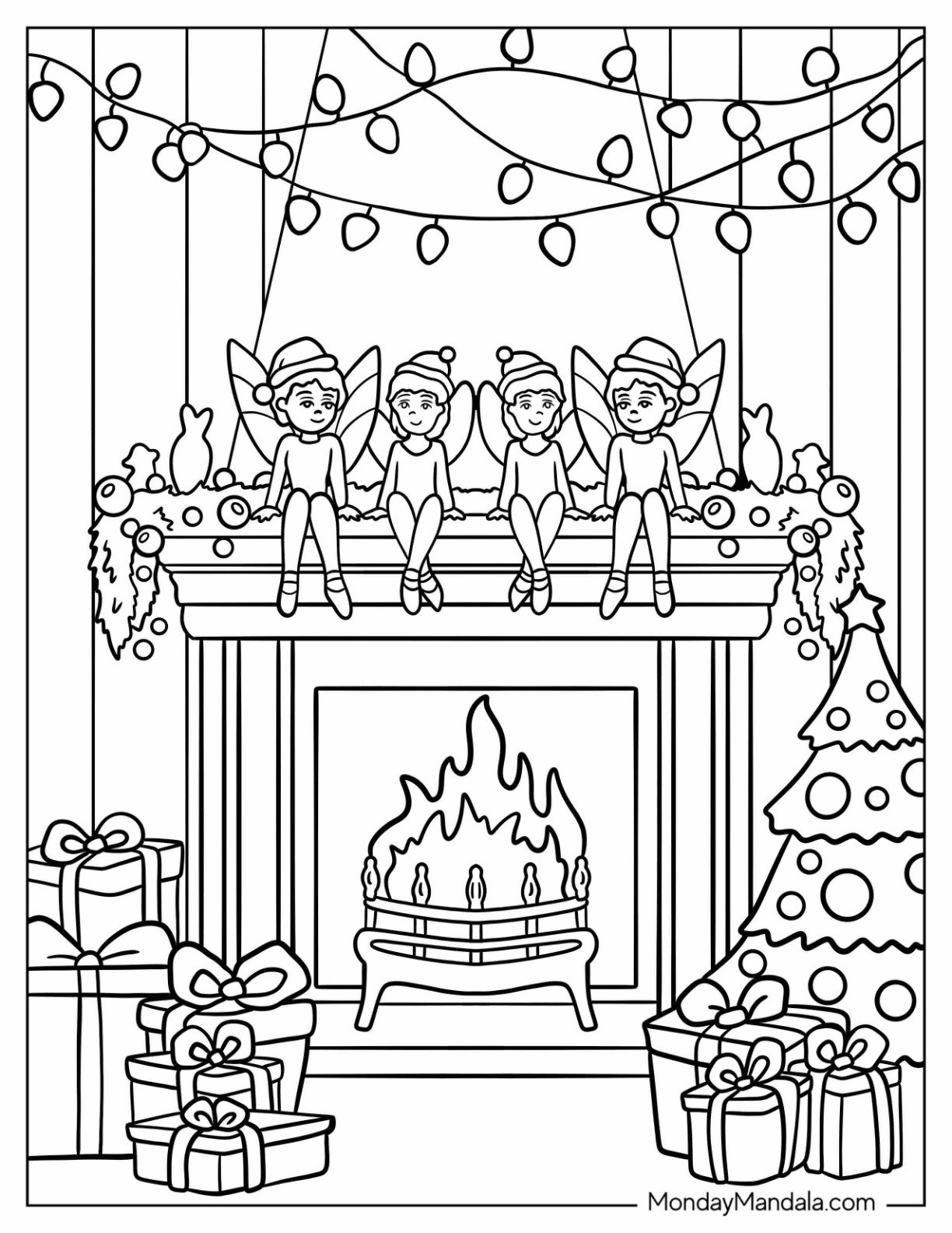 Elf On The Shelf Perched On Top Of A Modern FIreplace