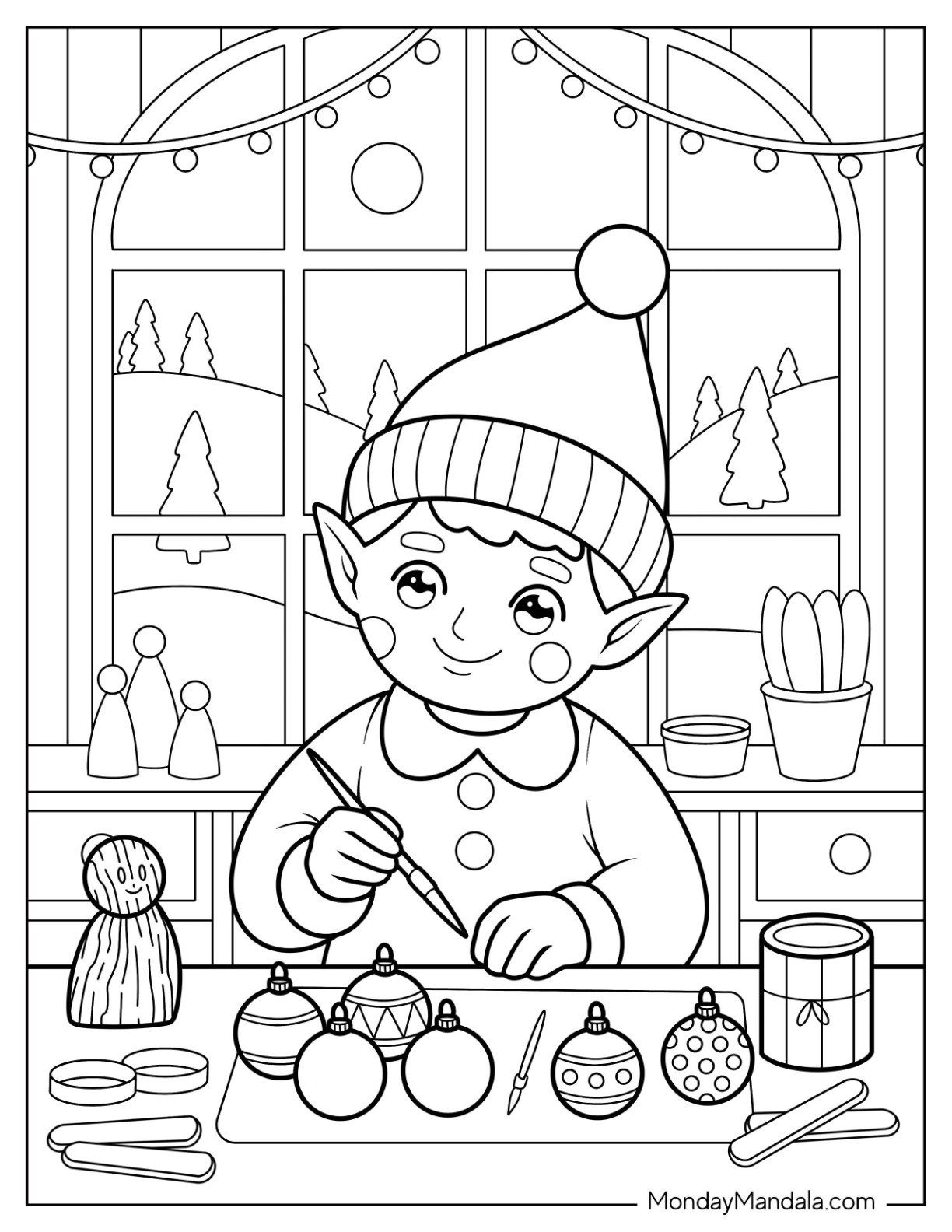 Elf Coloring Page Painting Christmas Ornaments Indoors