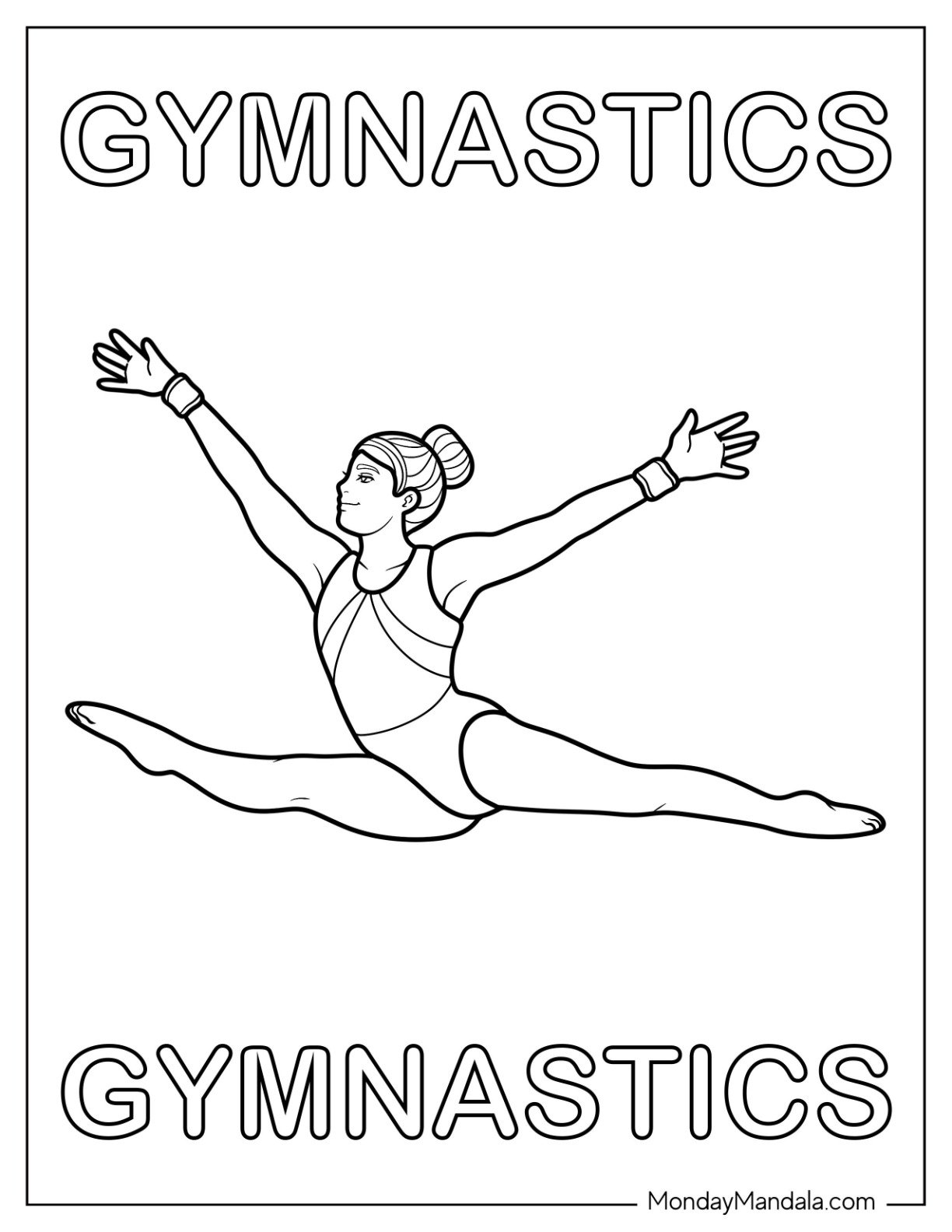 Gymnastics Coloring Page of Elite Gymnast Performing Full Split Jump